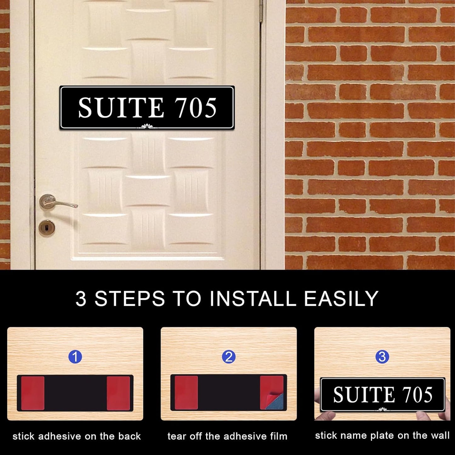 Custom Elegant Office Engraved Name Plate for Doors or Wall Sign, Personalized Office Door Name Plates with Adhesive, Laser Engraving, 10 Colors Available (Size 2.5"H x 8"L)