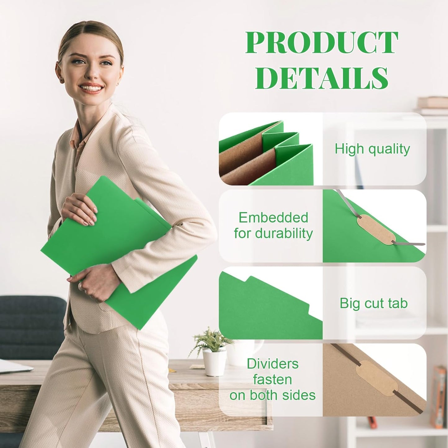 12 Pcs Classification Folders Letter Size, 2 Pocket Dividers Pressboard File Folder with Fasteners, Expanding File Organizer Bulk for Teachers, Clergy, Office, Church, Christmas (Green)