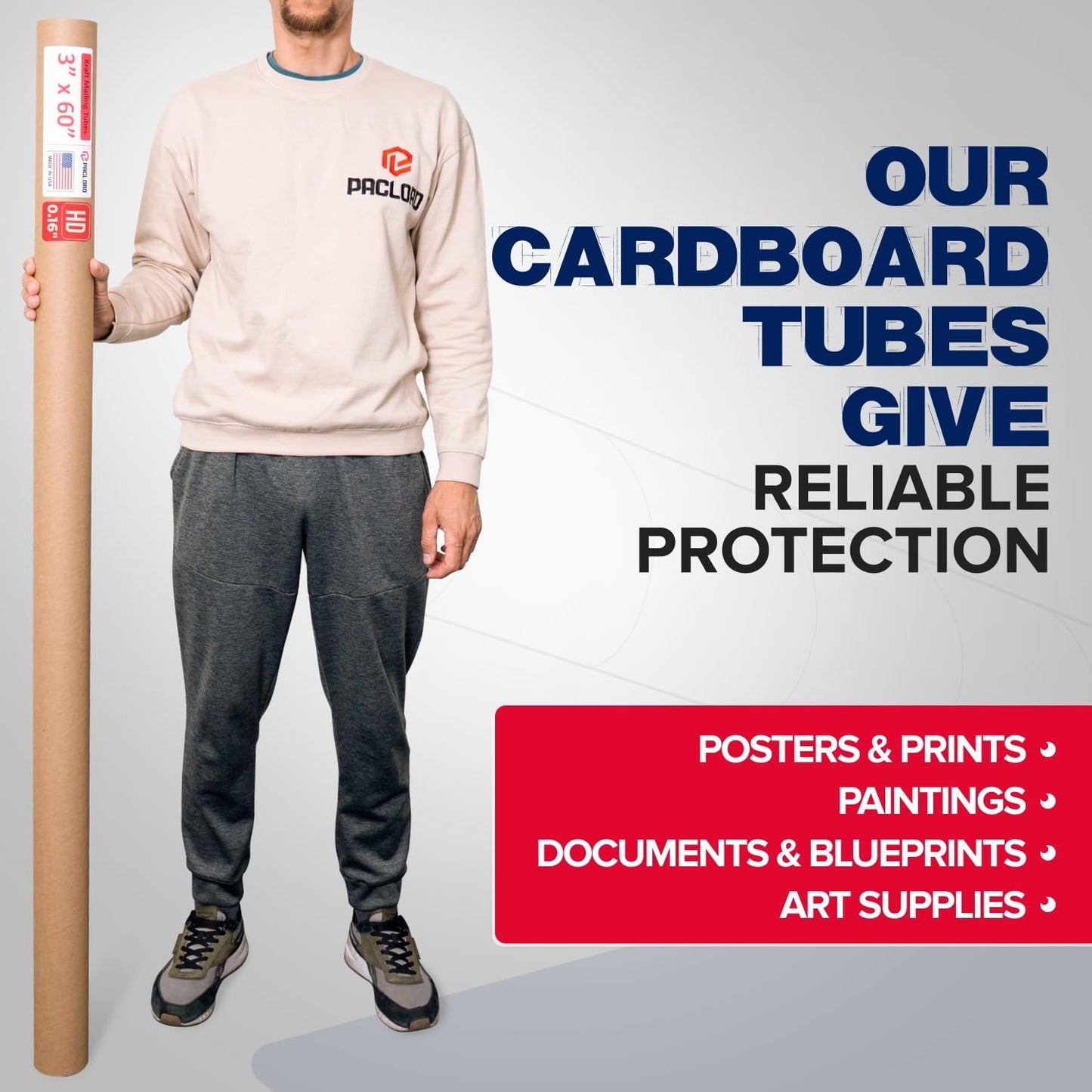 3" x 60" Heavy-Duty Reinforced Cardboard Mailing Tube, Pack of 4 Tubes with 8 Caps – Secure USPS Approved – Great for Shipping and Storing of Prints, Artwork, Posters or Documents