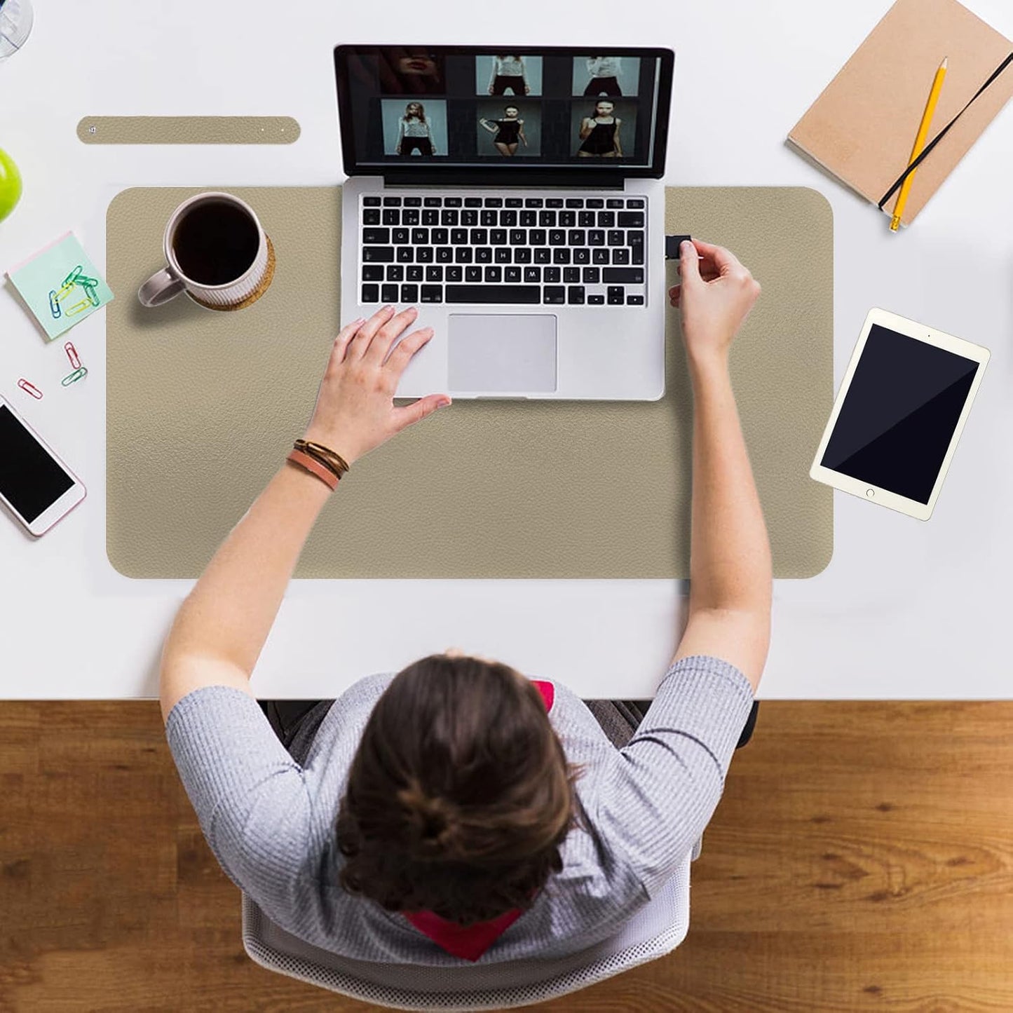 Boutilon Leather Desk Pad Protector,Non-Slip Mouse Pad,Laptop Desk Pad,Office Mouse Mat,Waterproof Leather Desk Blotter,Desk Writing Pad for Office and Home (S-Champagne,24"x 14")