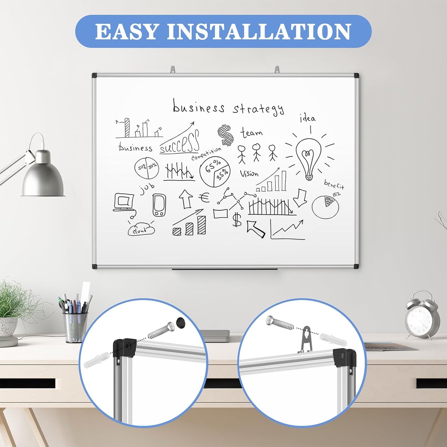 Magnetic Dry Erase Whiteboard 24 x 18 Inch - Small White Board, Silver Aluminum Frame Wall-Mounted, Magnetic Eraser, 2 Pens, Detachable Marker Tray, 6 Magnets for Office, School