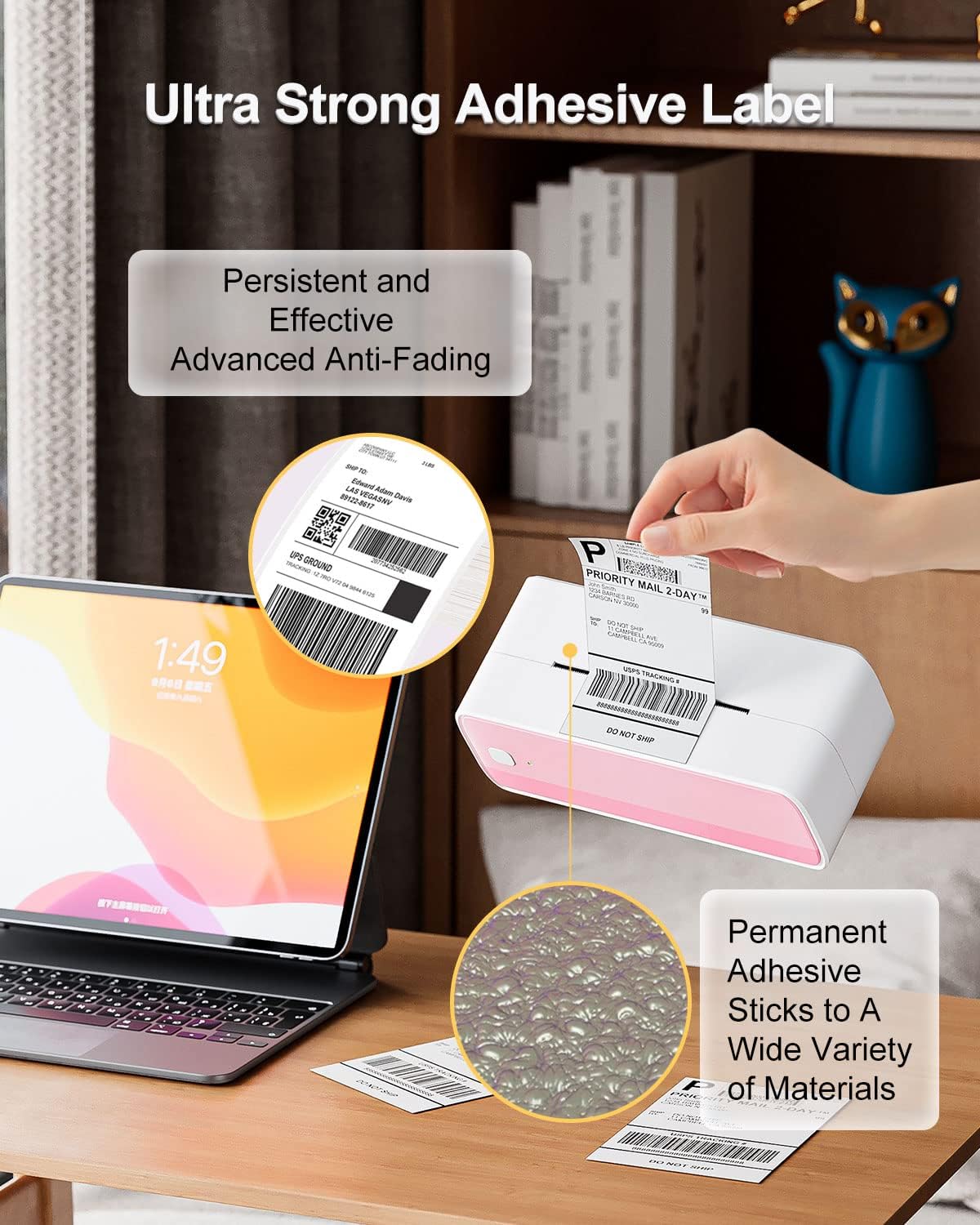 4x6 Thermal Label Printer Paper, Fan-Fold Shipping Labels,Water/Oilproof Adhesive Thermal Shipping Label Stickers Compatible with USPS, Shopify, Amazon, Etsy, Ebay, DHL, UPS- 100 PCS White