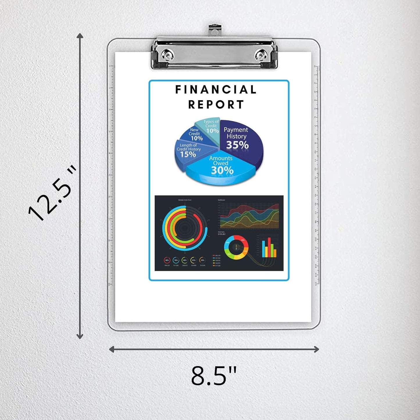 PERFORMORE Clear Acrylic Clipboards 6-Pack | 12” x 9” Letter-Size Writing Boards | Durable Transparent Plastic with Silver Low-Profile Clips | Ideal for Office, School, Events, and Seminars