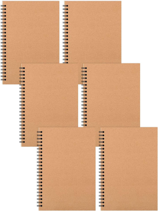6 Pcs A5 Spiral Notebooks Journal with Kraft Cover, 5x8 Inches, Ruled Lined Paper, for Work, Sketches, Study, Notes Taking, Gifts, Brown (6 PCS(Lined))