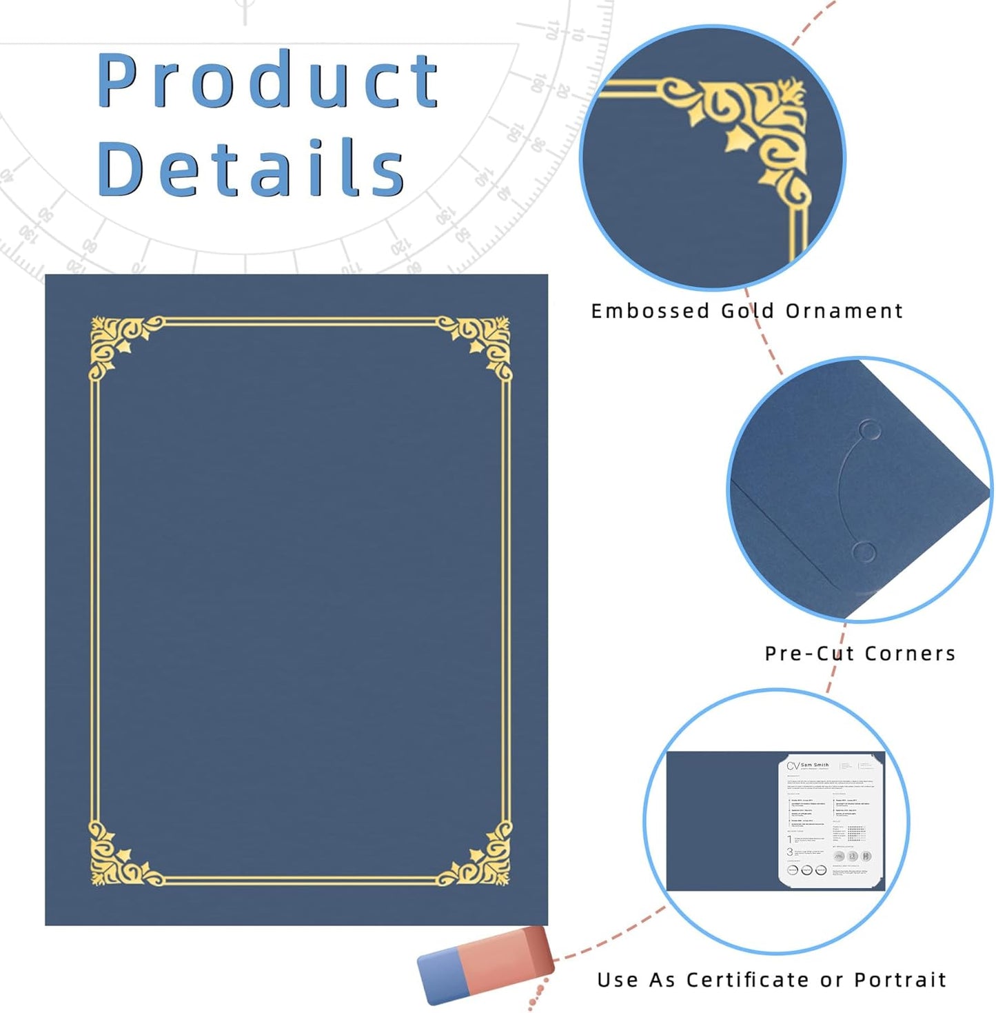 HAUTOCO 90 Pack Certificate Holders, Navy Blue Diploma Holders, Document Award Covers Certificate Folders with Gold Foil Border for 8.5x11 Letter Size