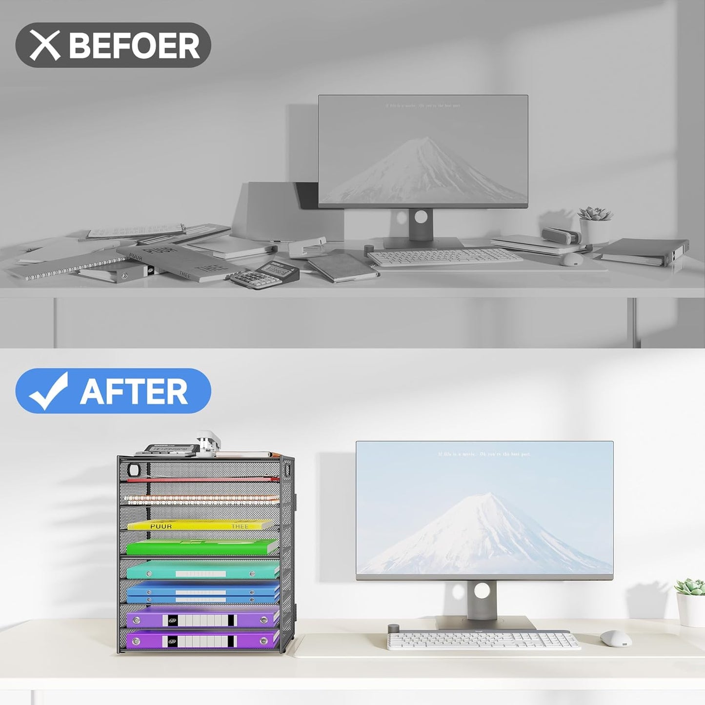 9 Tier Paper Organizer with Handle, Large Capacity Desk Organizer Mesh File Folder Letter Paper Tray Desktop Document Sorter for Classroom, School, and Office Accessories Organization - Grey