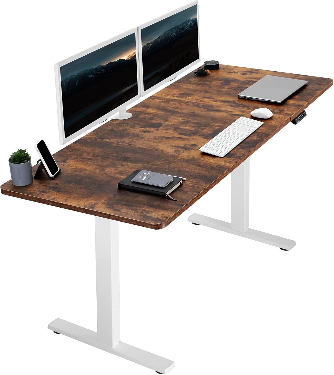 VIVO Electric 71 x 30 in Rustic Standing Desk, Memory Height Adjustment, 1B Series, Vintage Brown Top White Frame, DESK-KIT-1W7N