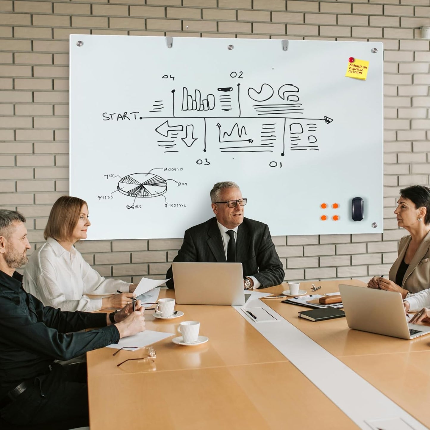 Large Glass Dry Erase Board, 72 x 48 Inches Magnetic Glass Whiteboard for Wall, 6' x 4' Frameless Board for Office, Home, School