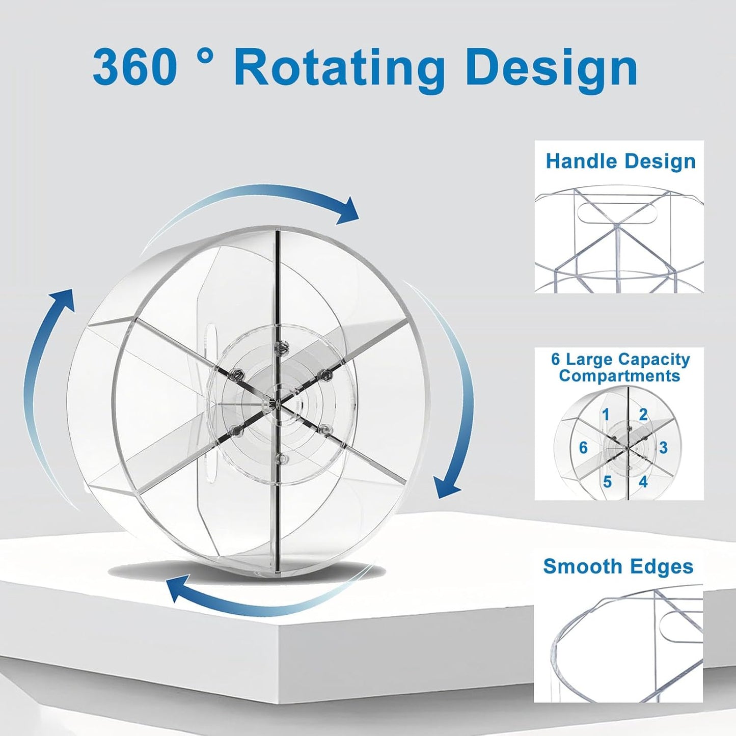 Acrylic Rotating Pen Holder for Desk, 360 Degree Clear Pencil Holder Crayon Organizers for Kids, 6 Compartments Marker Organizer for Office, Art Supply Storage Organizer for School Home