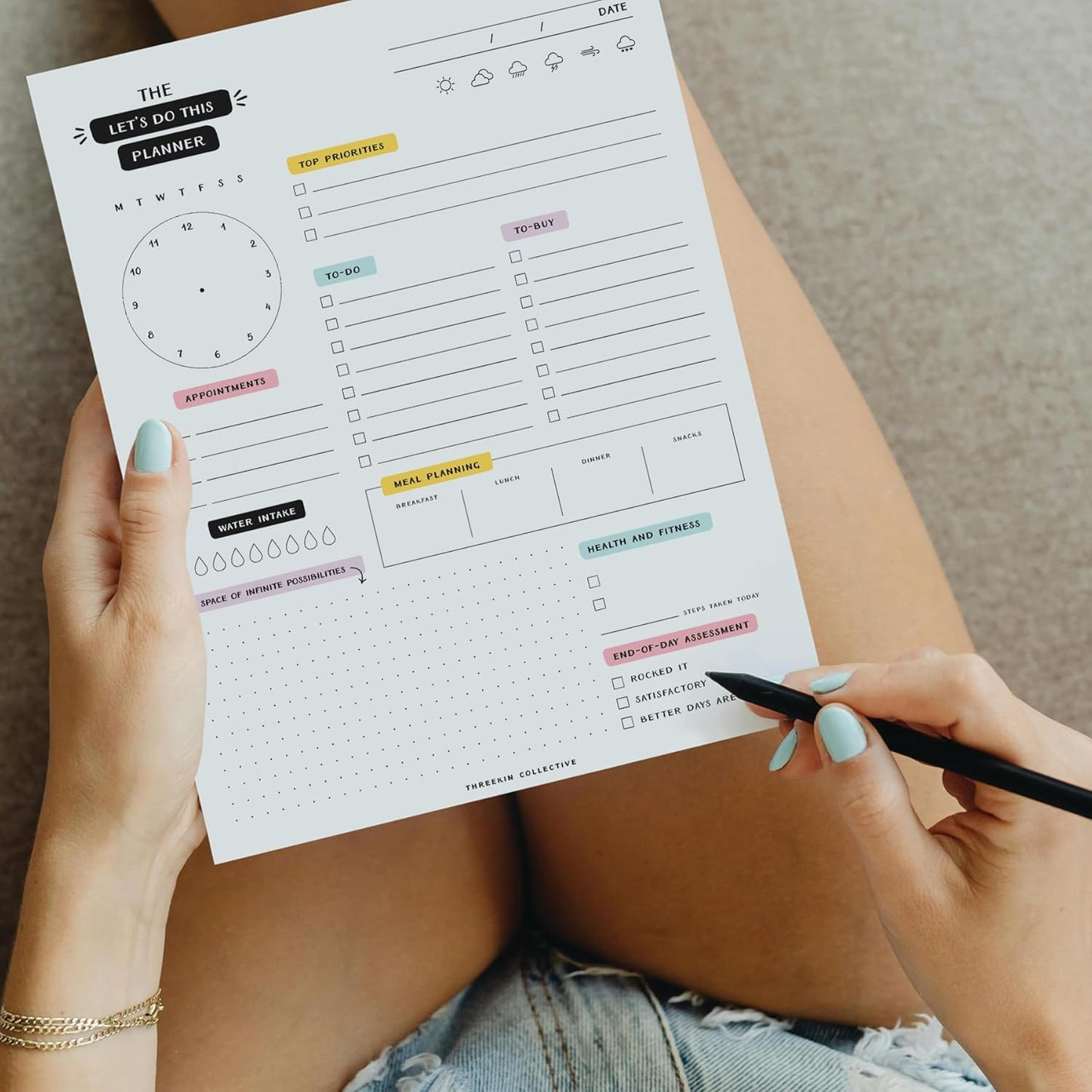 ThreeKin Let's Do This Daily Planner - 8.5"x11", 50 Tear-Off Sheets, Motivational Design, Goal Setting, Time Management, To-Do Lists, Productivity Organizer, Perfect for Home, Office, Students, Work