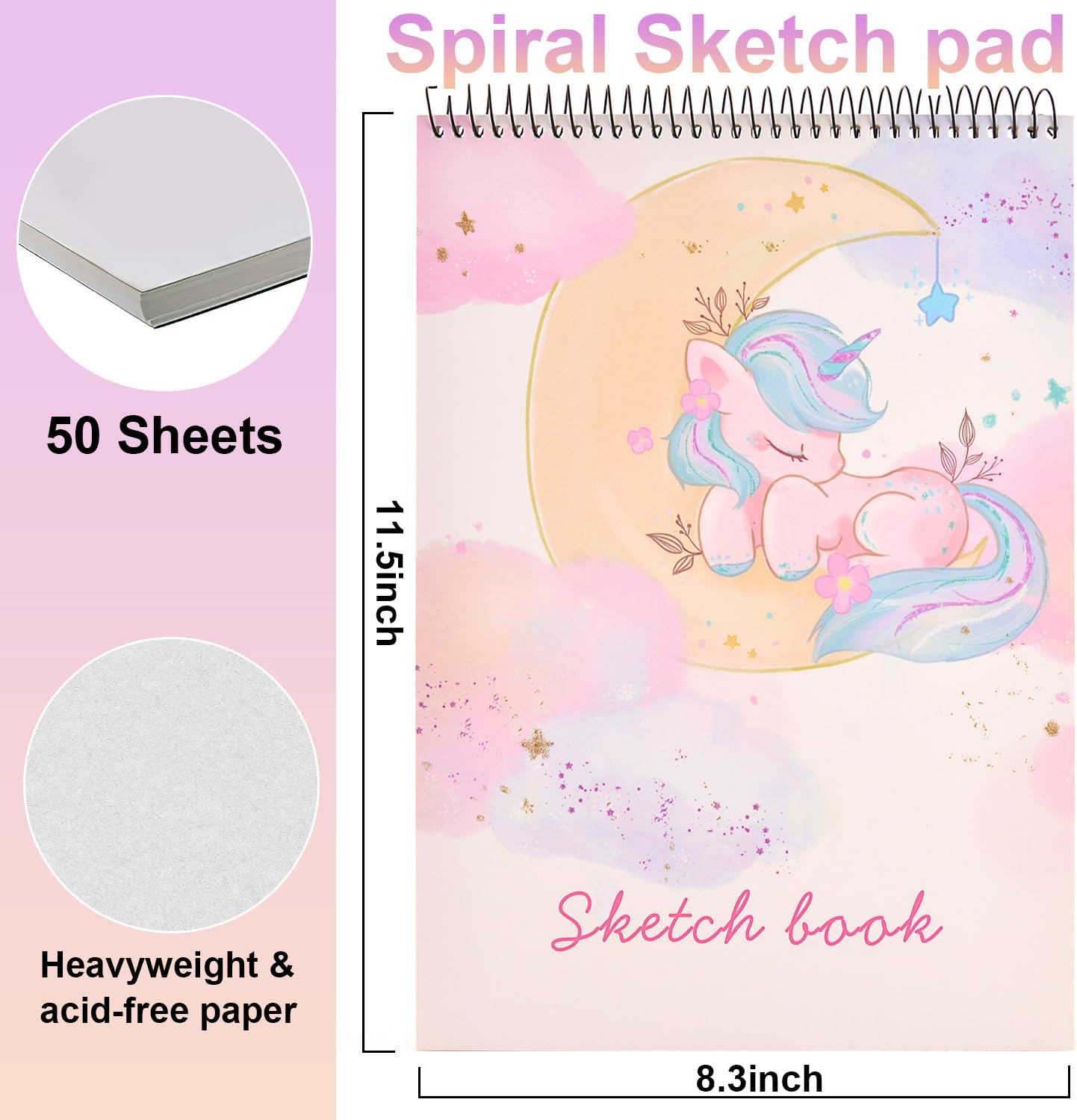 MEMX Sketch Book for Kids, 8”X11.5” 100 Pages(110gsm), Spiral Bound Artist Sketch Pad, Durable Acid Free Sketchbook for Painting, Sketching or Doodling, Best Gifts for Drawing Boys and Girls, White