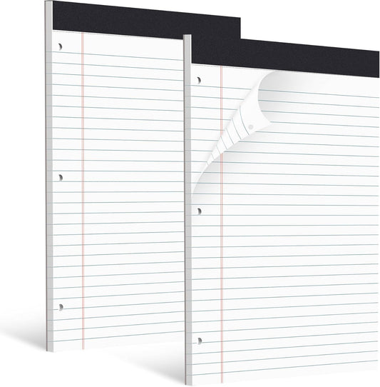 HAUTOCO 2 Pack 8.5 x 11 Legal Pads White Wide Ruled Notepads Perforated Writing Pads, 30 Sheets Per Notepad, 3-Hole Punched Paper, Writing Note Pads for School, Home, Office, Business