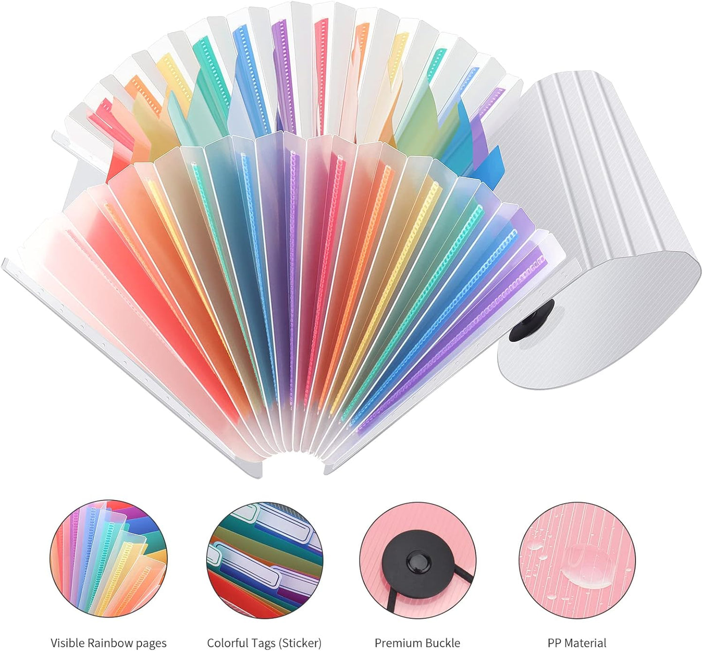 Uquelic 2 Pack File Organizer Stand -13 Pockets Expanding Coupons File Folder Organizer Storage, Rainbow Large Capacity Coupon Organizer with Label, Business Check Binder (Double Clear)