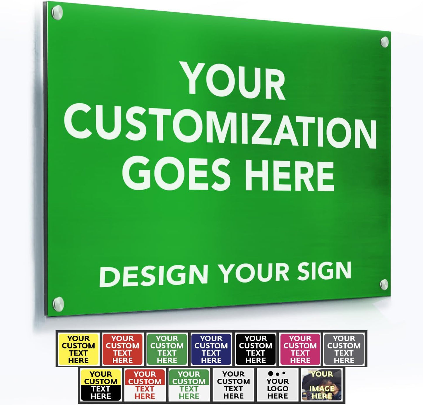 Custom Metal Business Signs, Personalized Aluminum Signs - Waterproof Outdoor, White (Green Background, 7x7 In)