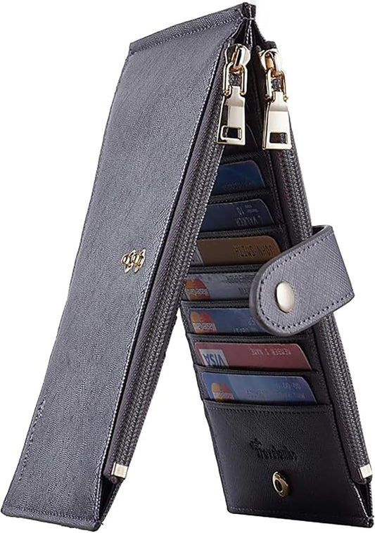 Travelambo RFID Wallet Women Large Size Bifold Multi Card Wallet Case with Zipper Pocke Credit Card Holder for Women