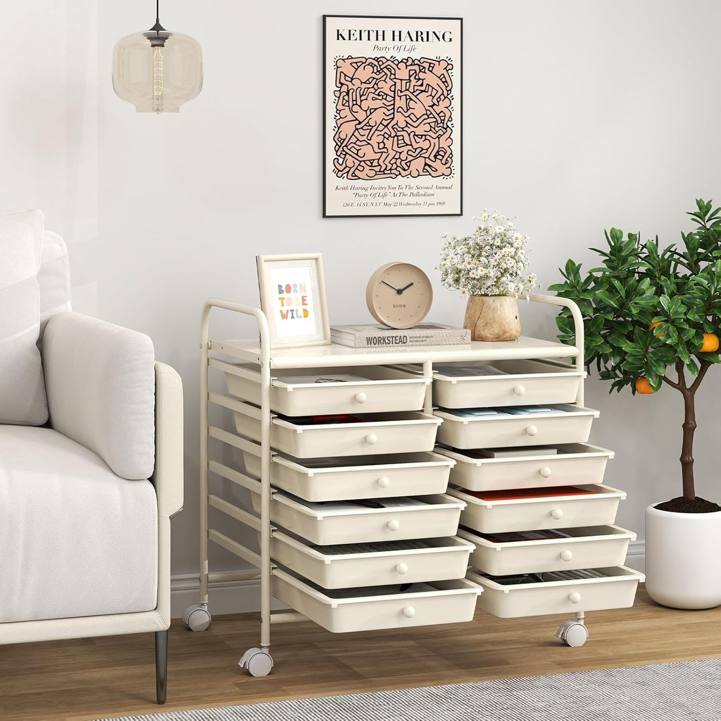 Giantex 12 Drawers Rolling Cart, Mobile Storage Drawer Cart, Classroom Organizer Cart for Office School Supplies Tools Scrapbook Paper Craft Small Printer, Utility Cart on Wheels, White