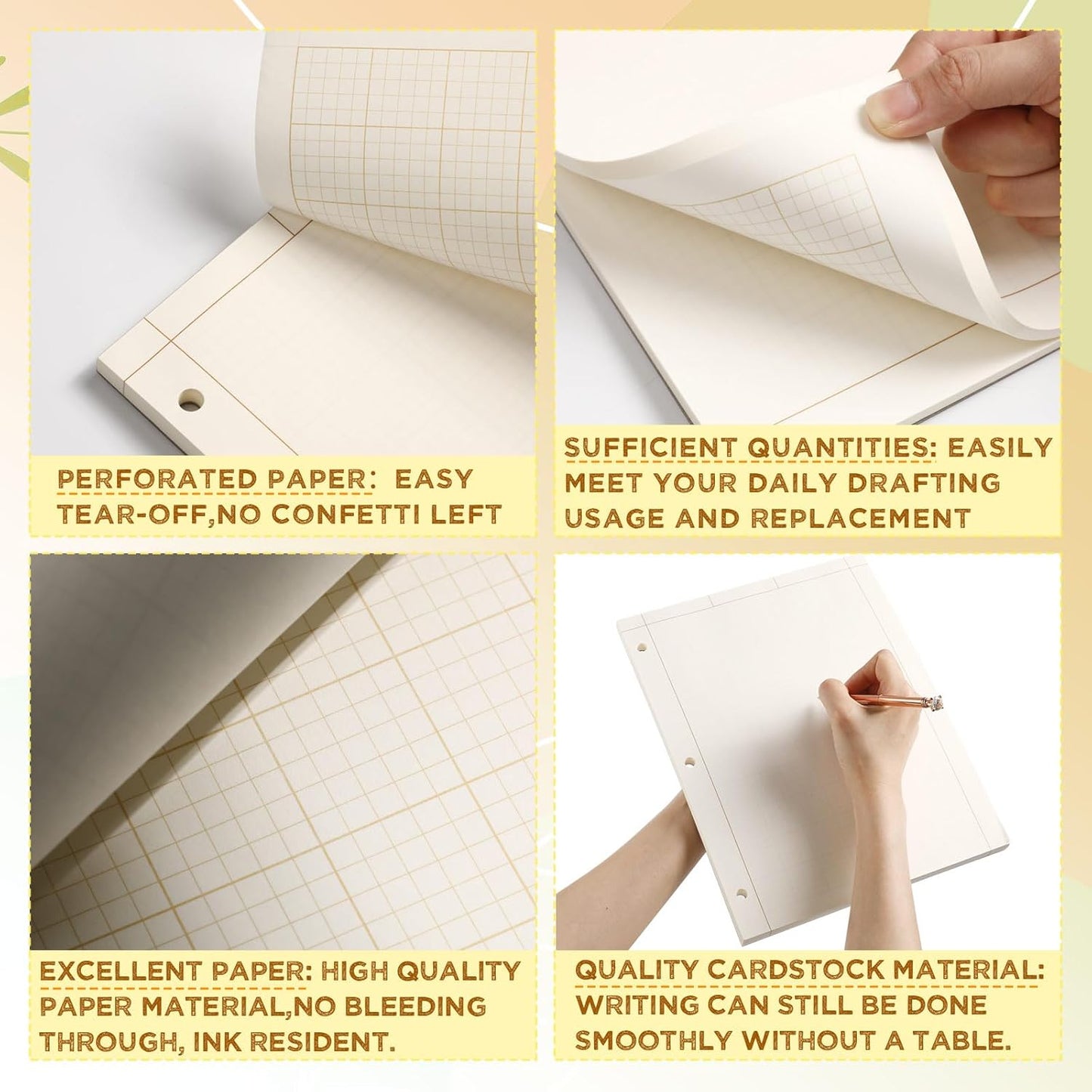 Zhanmai 5 Pack Engineering Computation Pad 5 Squares Per Inch 8.5" x 11" Engineering Graph Paper Notepad 100 Sheets Per Pad, 3 Hole Punched(Beige, Brown)