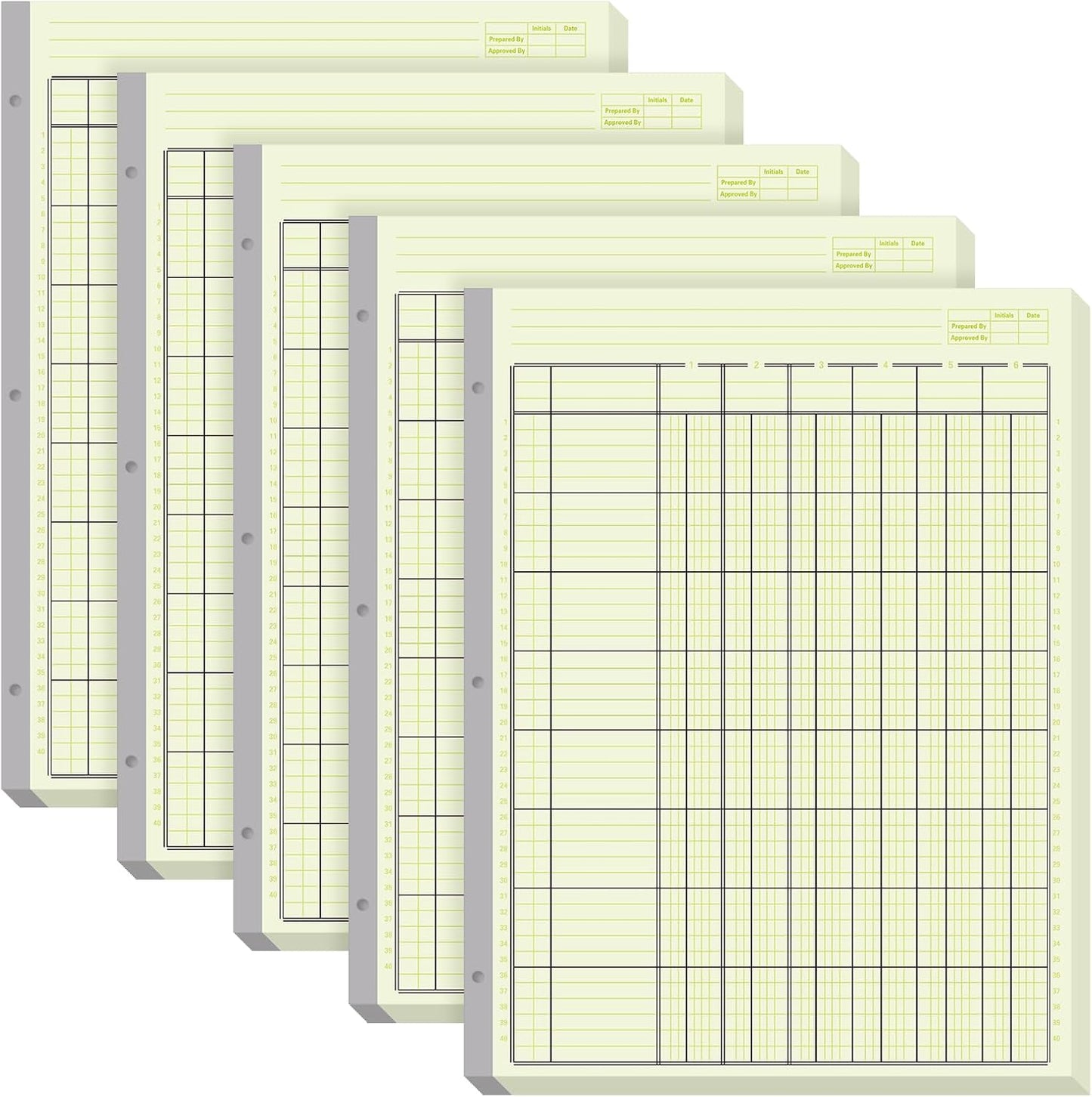 Zhanmai 5 Pack 250 Sheets Analysis Columnar Books 3 Hole Accounting Ledger Book Ledger Paper Pad Columnar Pad for Business, 50 Sheets/Pack, Single Page Format, Green(6 Columnar,8.5 x 11)