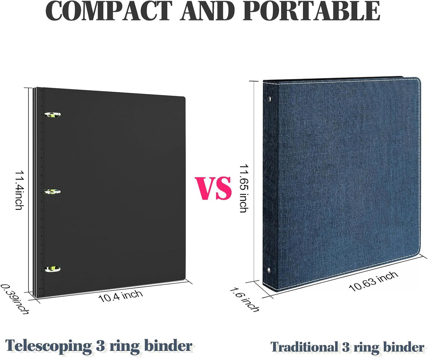 INFUN Telescoping 3 Ring Binder - 4PCS-Black,Portable Plastic 3 Ring Binder with Telescoping Spine, Binders with Foldable Front Cover Holds 8.5" x 11" Paper for School,Office and Homes