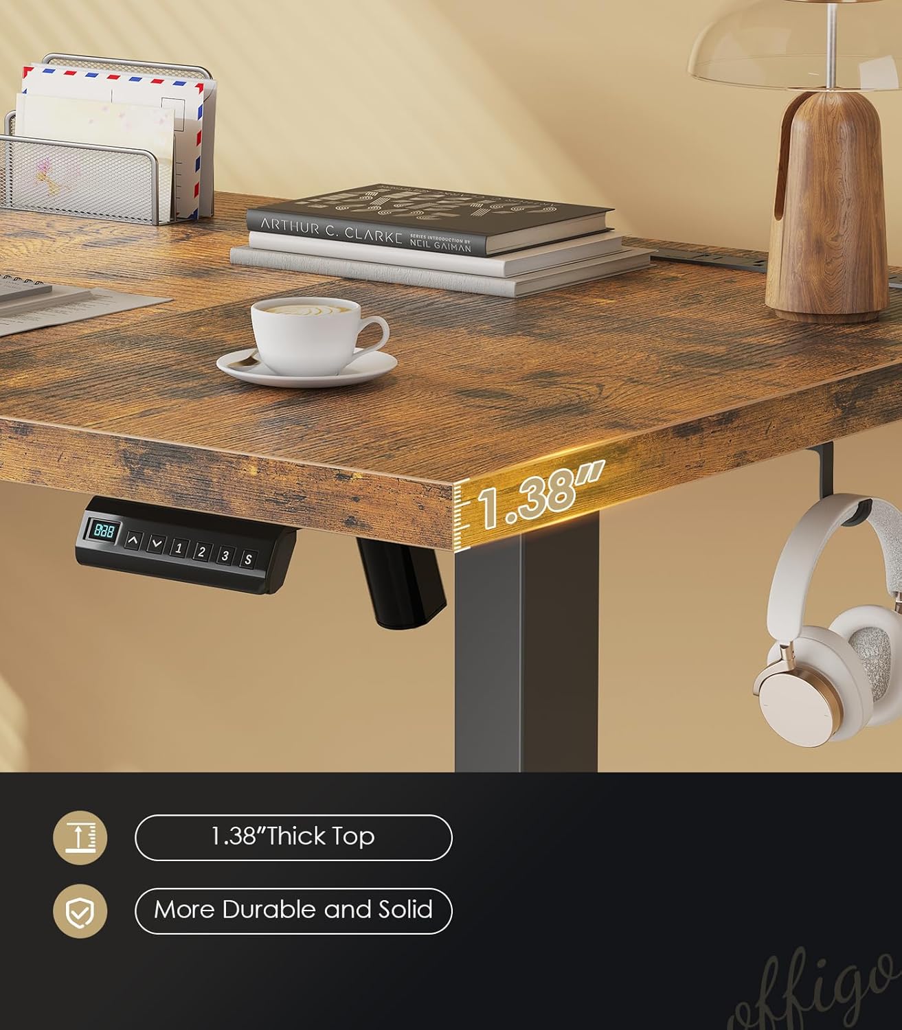 OffiGo Electric Standing Desk with 3-Piece Board, 79 Inch Height Adjustable Large Desk with Power Outlets, Sit Stand Table, Writing Computer Desk for Home, Office, Workstation, Rustic Brown