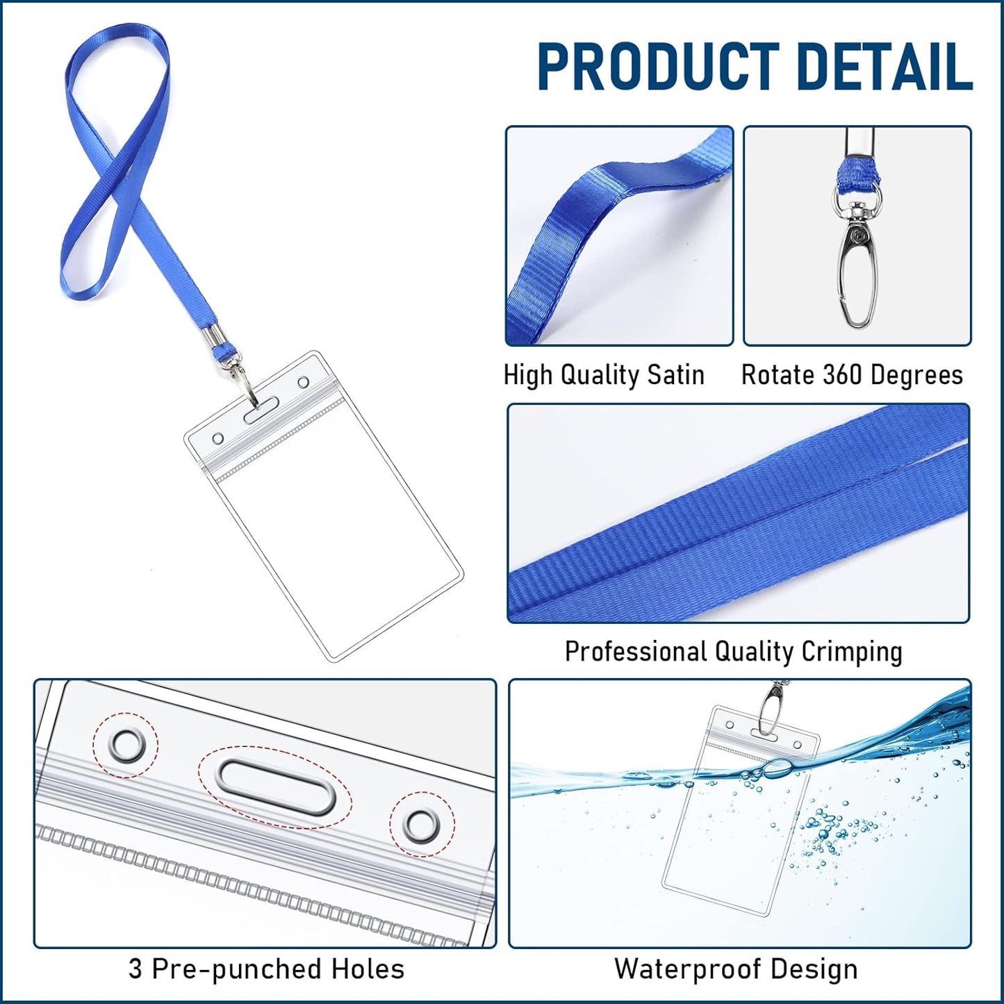 Fumete 100 Sets Name Tag Lanyards with ID Badge Holder Durable Clear Cruise Teacher Lanyards with Plastic Waterproof ID Badge Holders Bulk for Adults Teacher School Office Ship Cards(Bright Color)