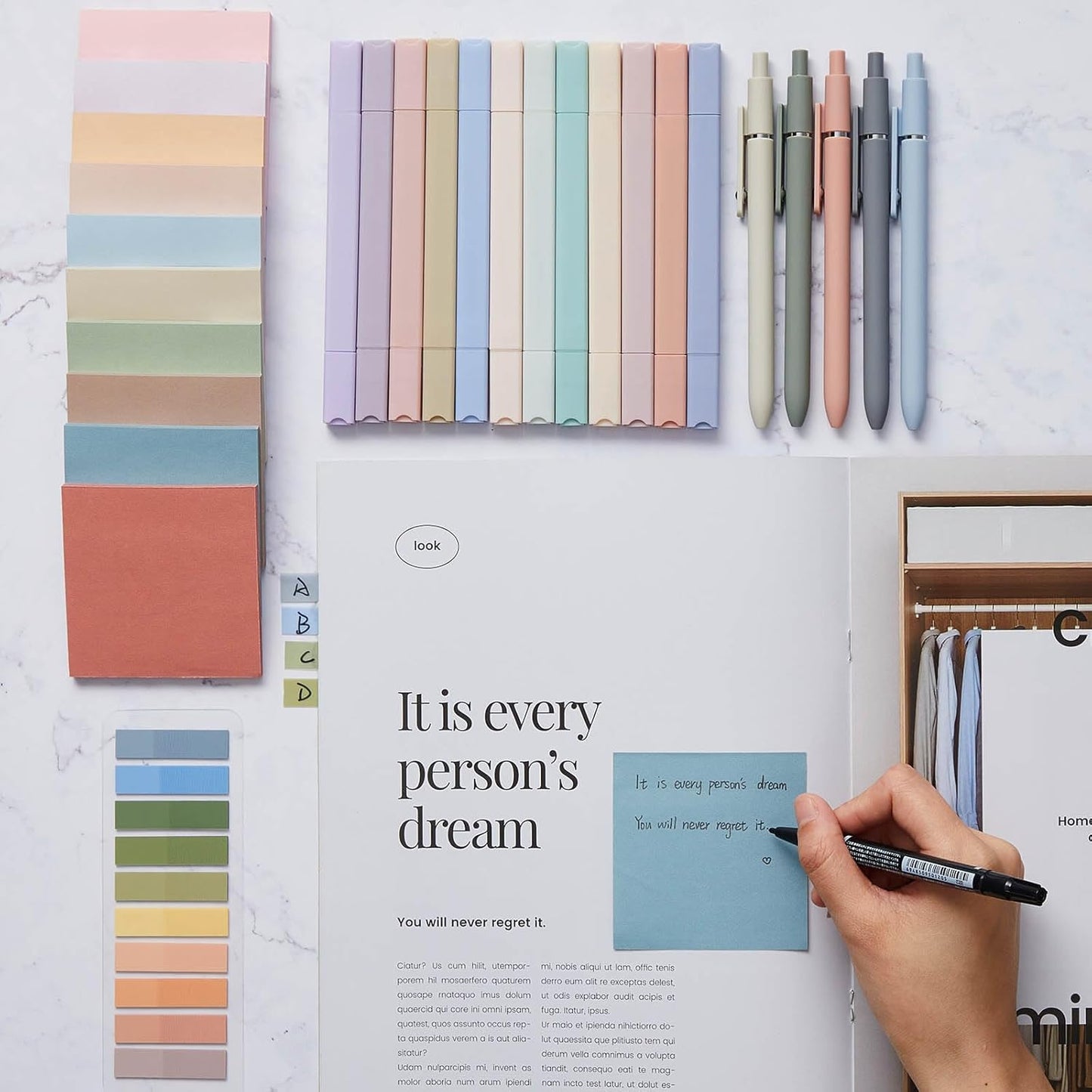 Jutom 38 Pcs Book Annotation Kit Aesthetic Highlighters Gel Pens Set Sticky Notes Tabs Markers Dual Ended Highlighter Quick Dry Ink Pens for Office Annotating Books(Retro Color,Square)