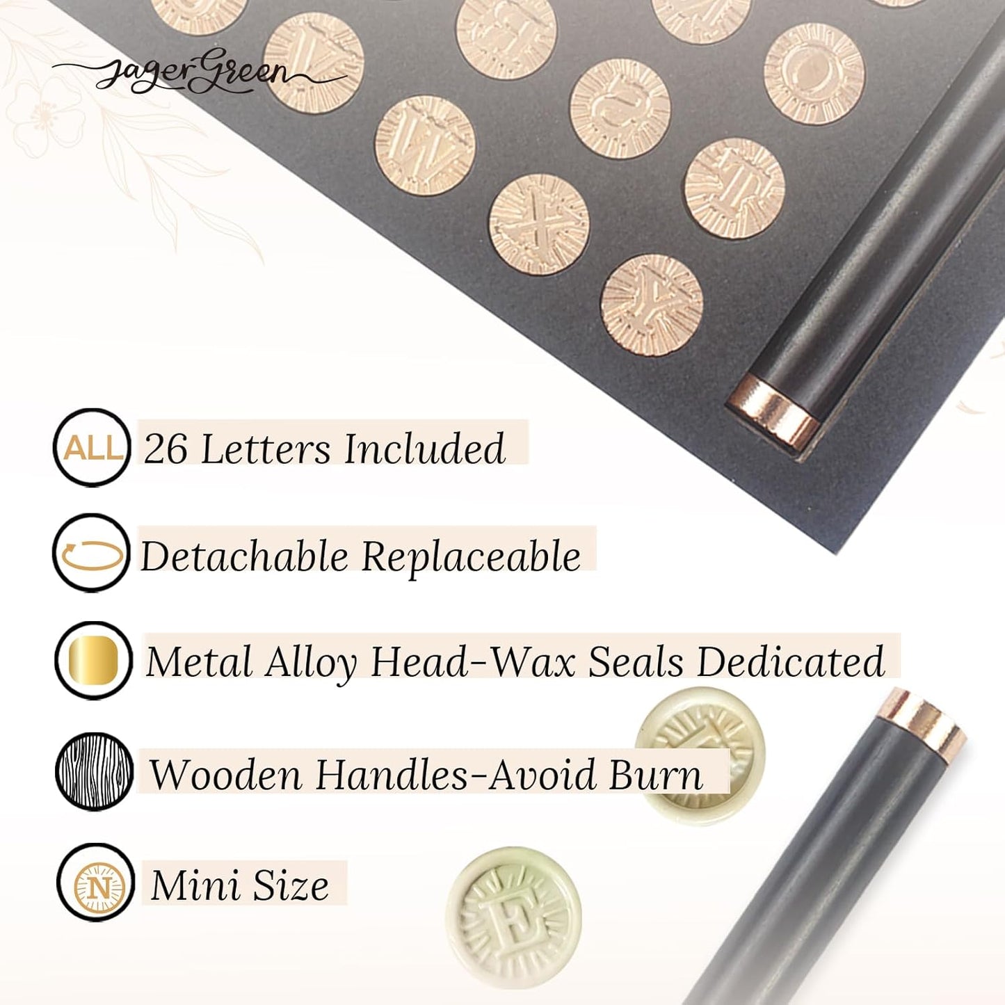 Wax Seal Kit, 26 Initial Letters A-Z Sealing Wax Stamp with 1pc Wooden Handle, Alphabet Seal Stamp, for Wedding Invitation, Gifts Wrapping, Christmas, Birthday Cards, Envelopes, Decoration