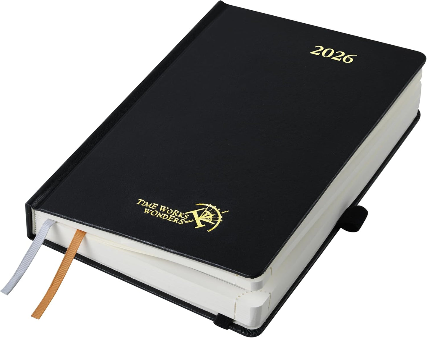 POPRUN 2026 Daily Planner One Page Per Day A5 Size Calendar (5.75" x 8.5") - 12 Months Hourly Appointment Book with Hardcover, Pocket, Pen Holder - Black