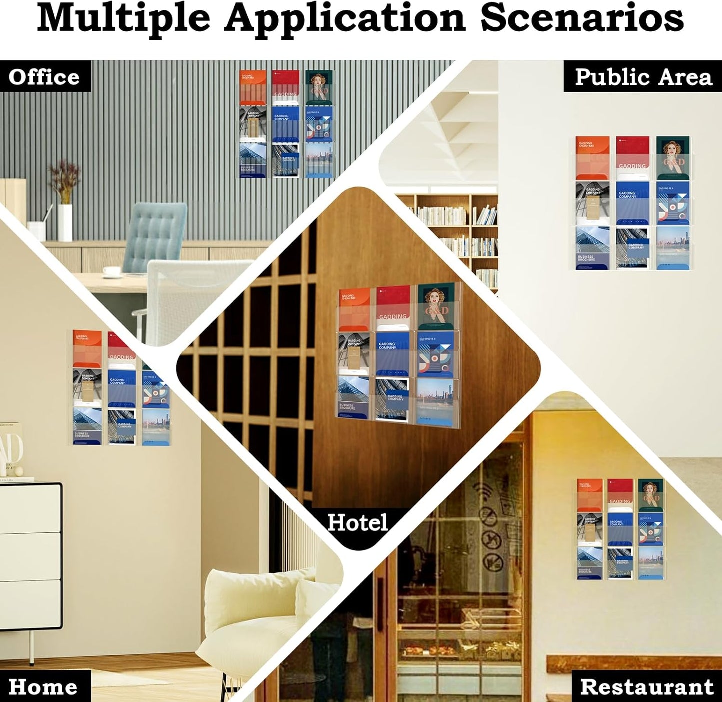 Acrylic Brochure Pamphlet Holder, 9 Magazine Holders, Clear Brochure Display Stand Wall Mount, Trifold Flyer Rack, Literature Storage Rack for Home, Offices, Waiting Room