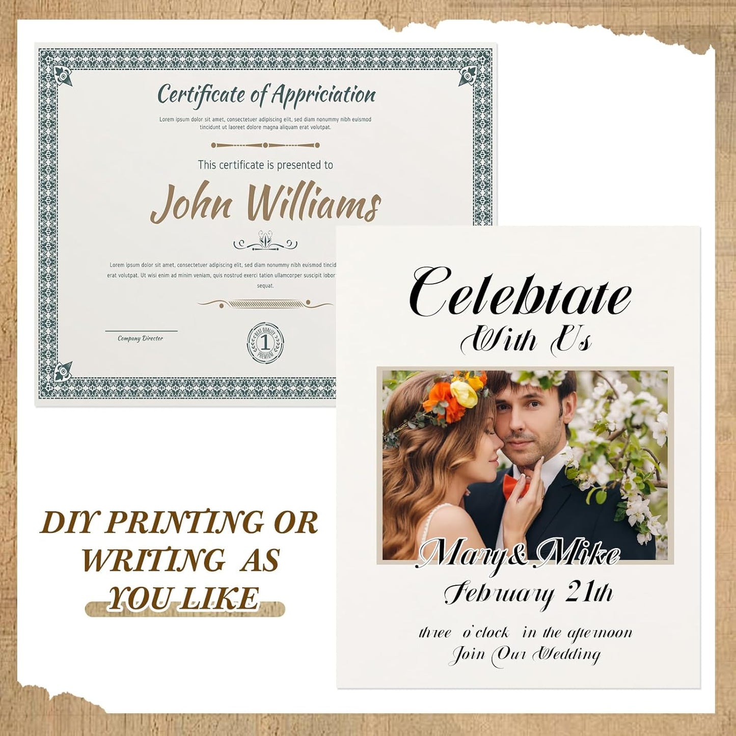 Epakh 300 Pcs Old Age Parchment Paper 8.5 x 11 Inch Standard Letter Vintage Colored Old Parchment Double Side Printing Paper (White)