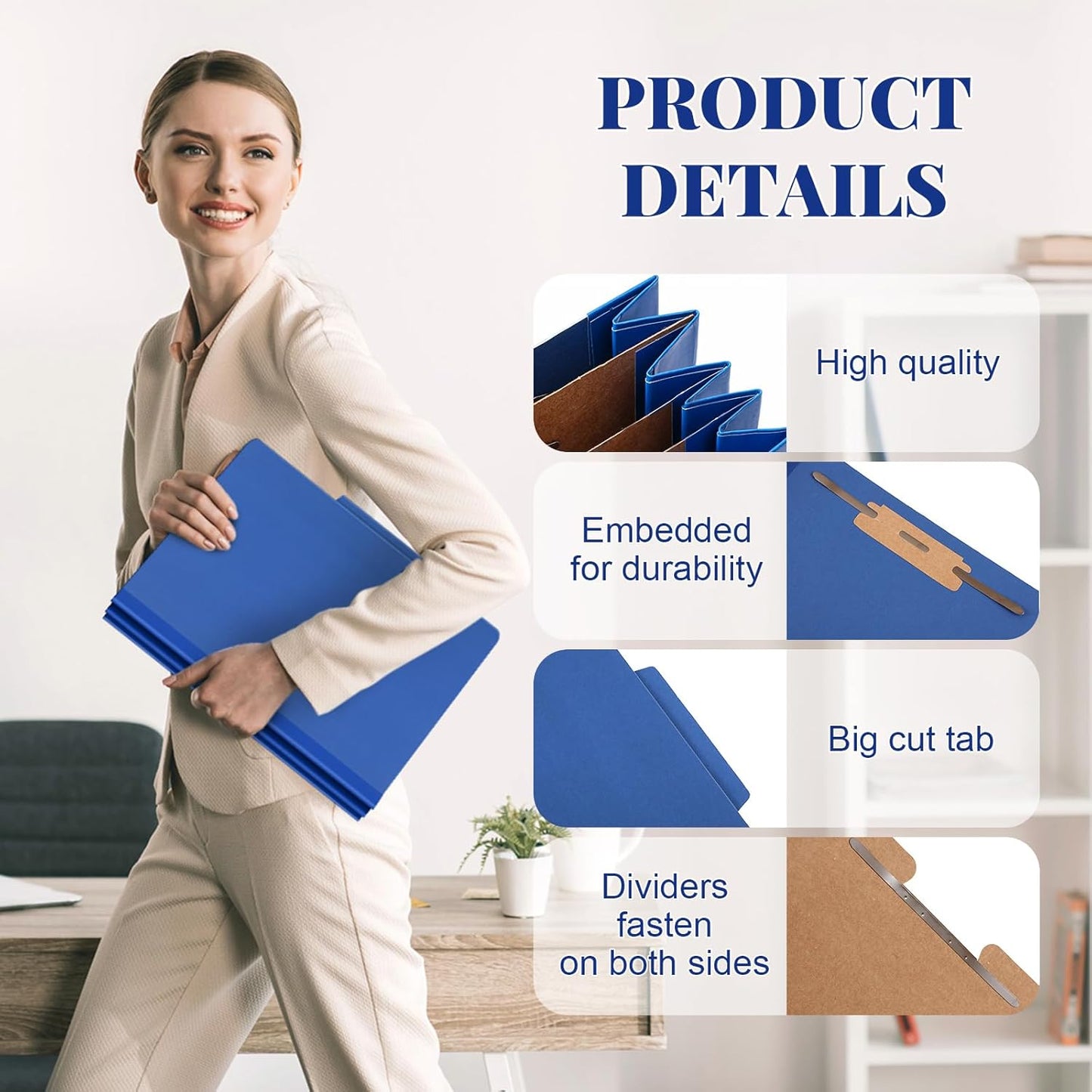 24 Pcs Classification Folders Letter Size, 3 Divider Pressboard File Folder with Fasteners, Expanding File Organizer Bulk for Teachers, Clergy, Office, Church, Christmas Donations (Dark Blue)