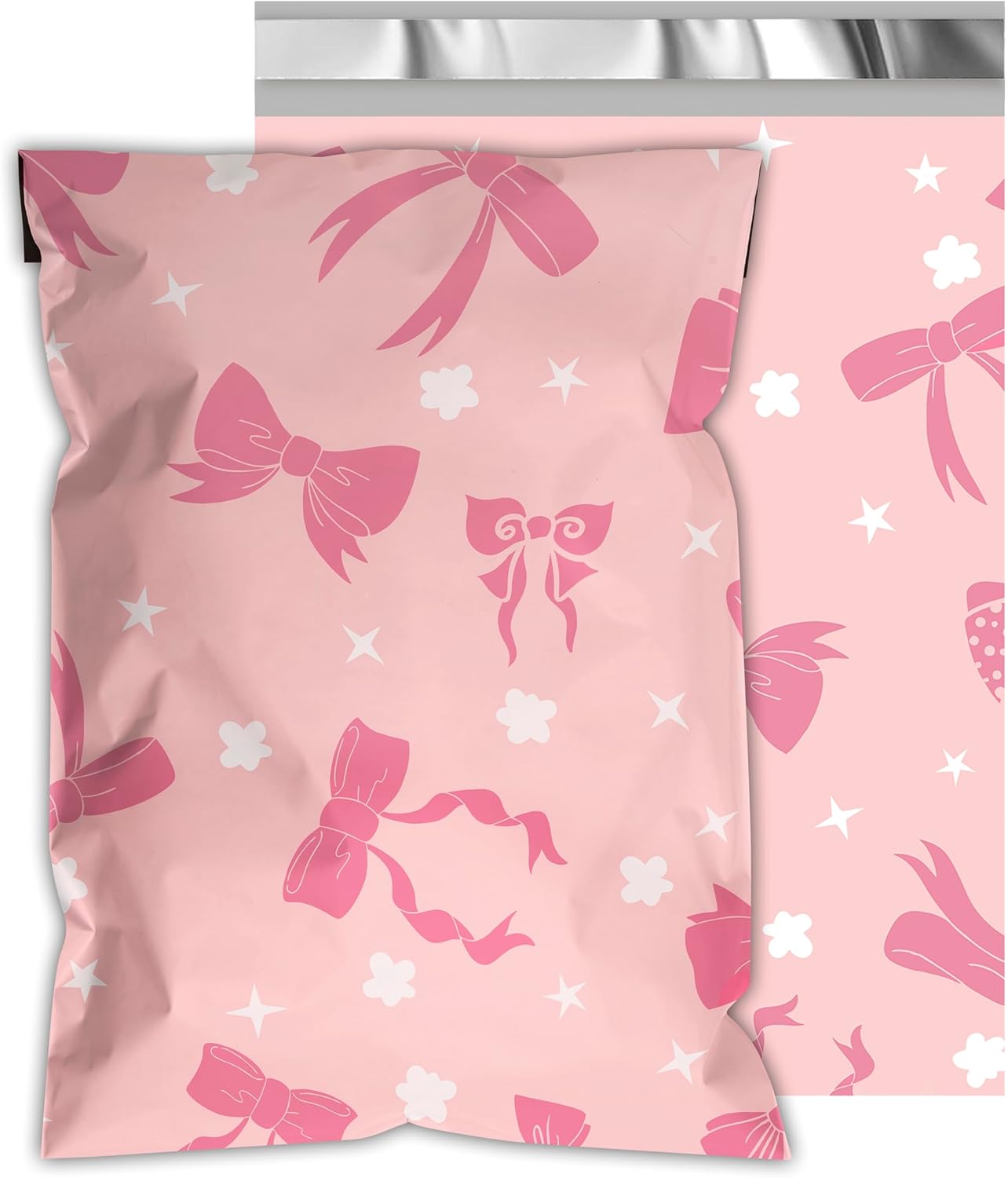 Poly Mailers 14.5x19 Inch 50 Pcs - Pink Bow printed Shipping Bags, 2.4mil Thickness, Waterproof and Tear Resistant Mailing Envelopes, Self-Sealing Packaging Bags for Small Business