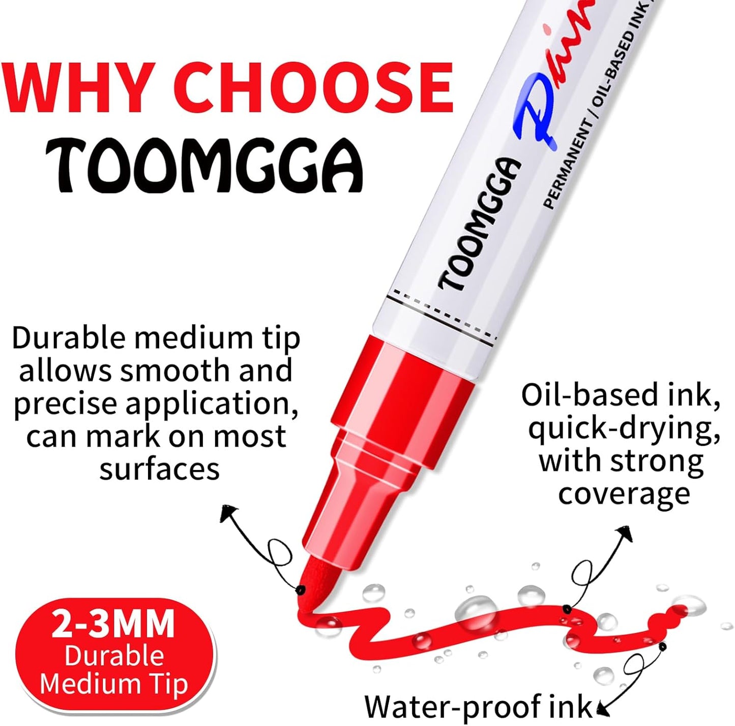 Paint Pens Paint Markers Red - 8 Pack Permanent Markers Oil Based for Metal Wood, Pens for Metal, Car Tyre,Plastic, Ceramic, Plastic, Canvas, Rock Painting, Glass, Craft Supplies