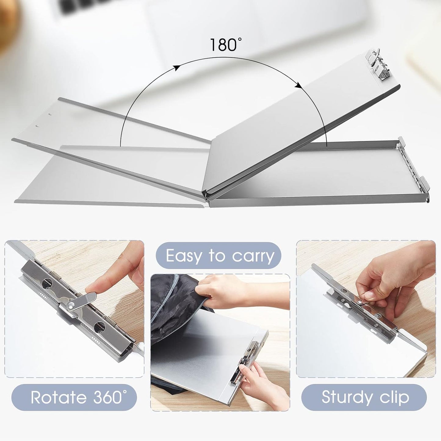 Henoyso Metal Storage Clipboard Bulk Heavy Duty Aluminum Clip Board for Teacher Contractor Medical Construction Office School Classroom, 12.6x9.2x1 Inch, Fit Letter Size 8.5x11 Inch Paper(4 Pcs)