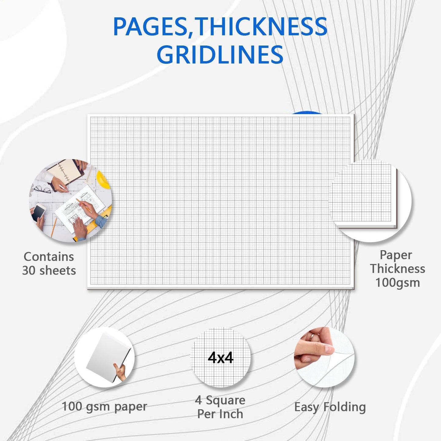 Graph Paper Pad - 30 Sheets/60 Pages, 24" x 36" Large Graph Paper 1" and 1/4" Ruled Grid Paper for Engineer Architect Designer Mathematician Draftsmen Sketch House Commercial Building Plan Drafting