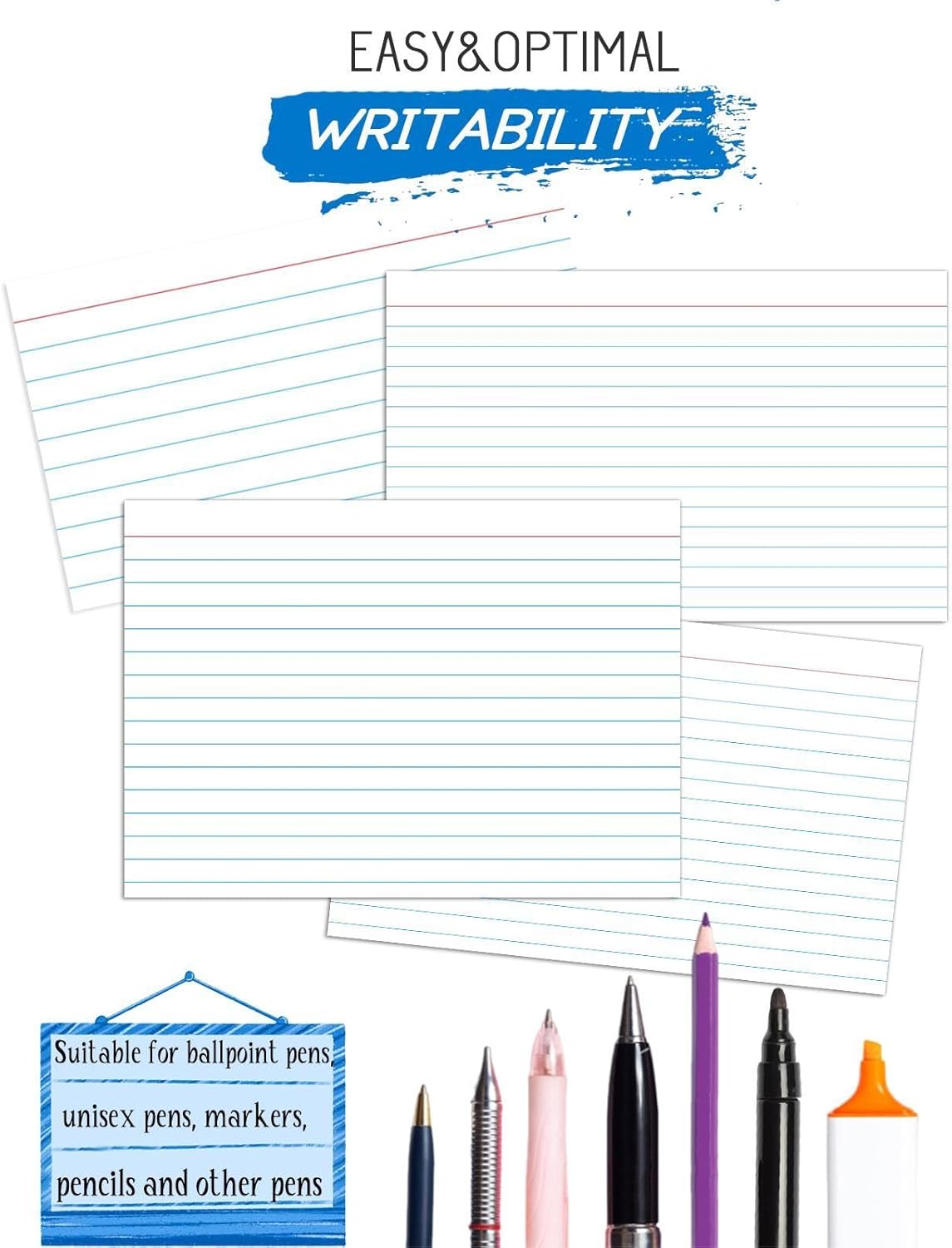 Index Cards 3x5, Ruled White Flash Cards for Studying, File Note Cards, 300 Pcs Lined Flashcards for Office and School Supplies