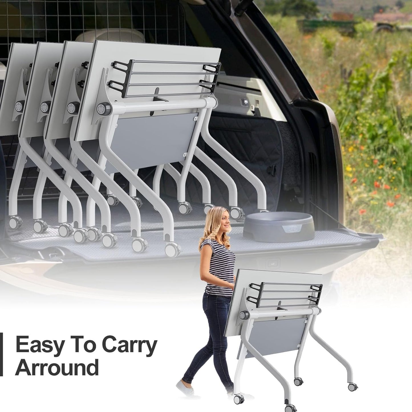 Conference Table, Folding Conference Desk Modern White, Seminar Table with Wheels, 2-10 People for Office, Meeting Break Room(6, 1606YH, 55IN)