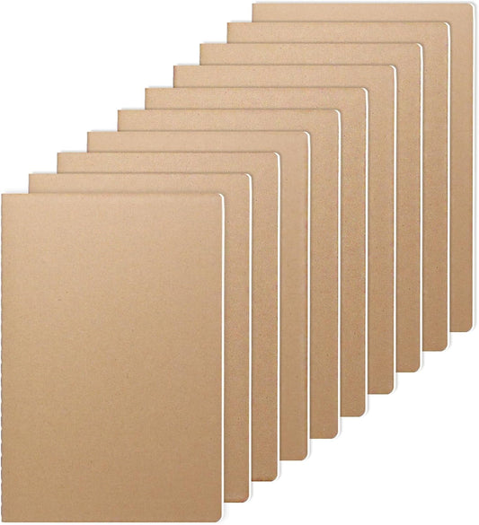 LIONSOUL Bulk A5 Journal Notebook, Kraft Cover 80 Pages Lined Paper Journal for Traveler, Notes, Memo - Bulk Journals Sewn Brown Notebook for School Supplies, Office Supplie (blank 80pages, 10pack)