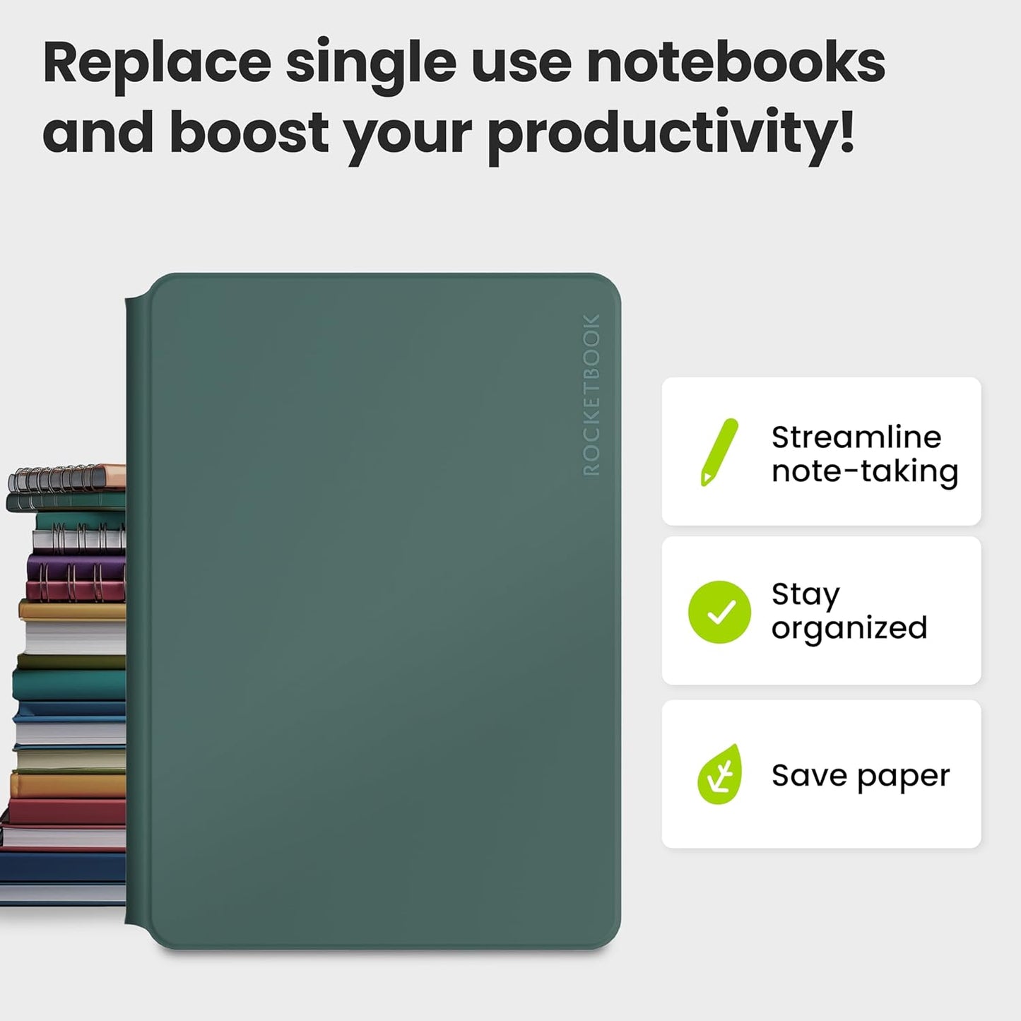 Rocketbook Pro 2.0 Reusable Professional Smart Notebook, Executive Size 7x9, Green - Lined & Dot Grid Pages, App-Connected, Erasable, Premium Cover, Ideal for Work Notes and Business Meetings