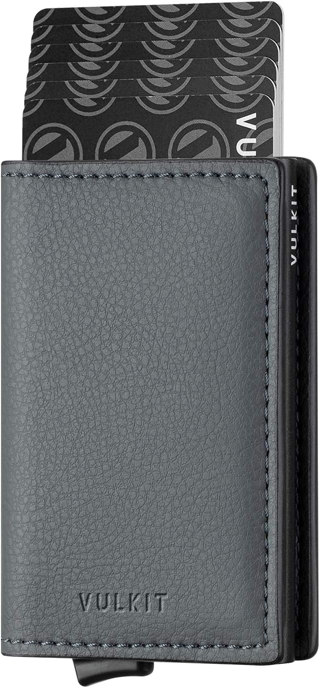 VULKIT Credit Card Holder RFID Blocking Leather Automatic Pop Up Wallet Aluminum Slim Pocket Business Card Case