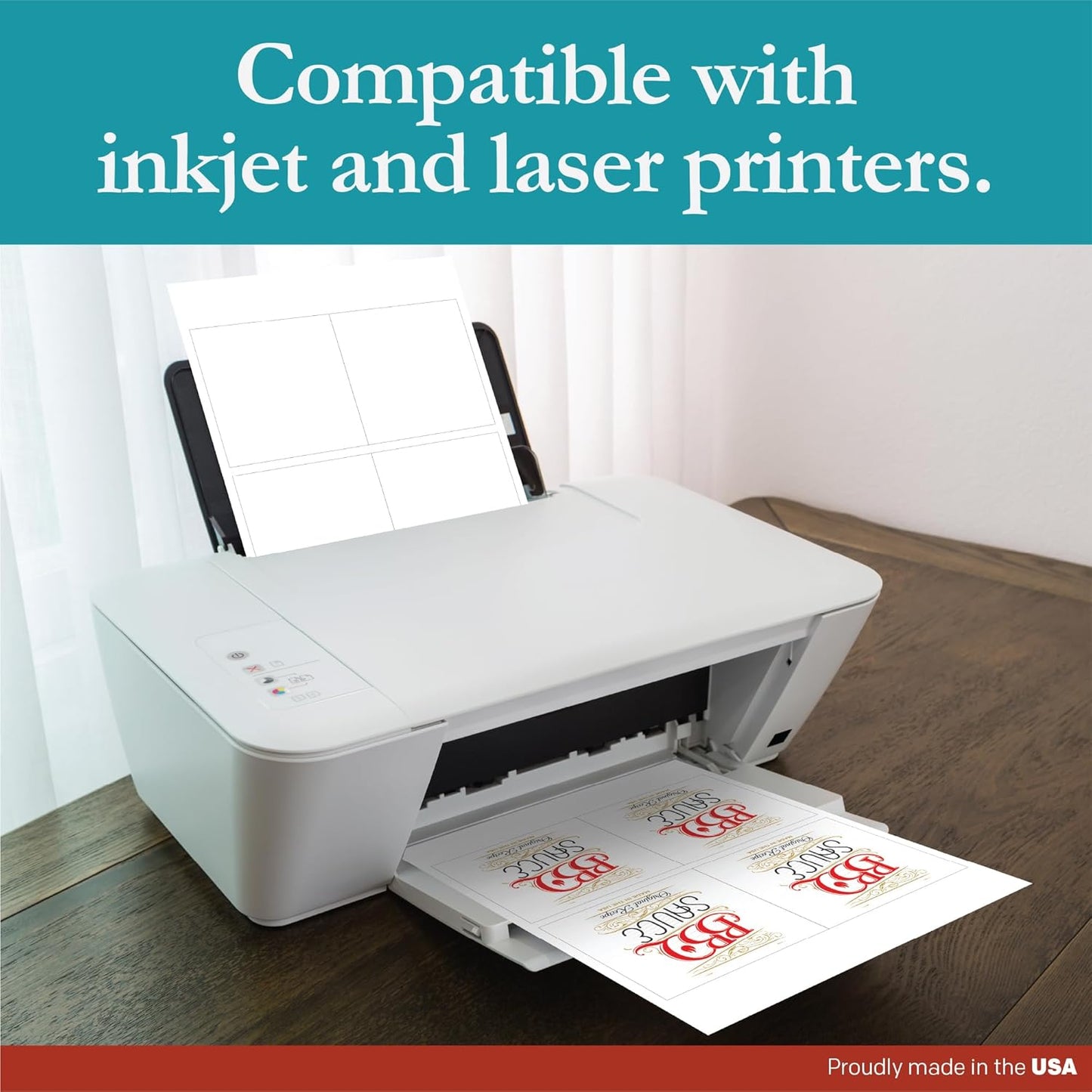 Premium Label Supply White Sticker Square Labels – 4" x 4" – Laser/Inkjet Compatiblee – (4 per Sheet), 100 Sheets - 400 Total Adhesive Labels