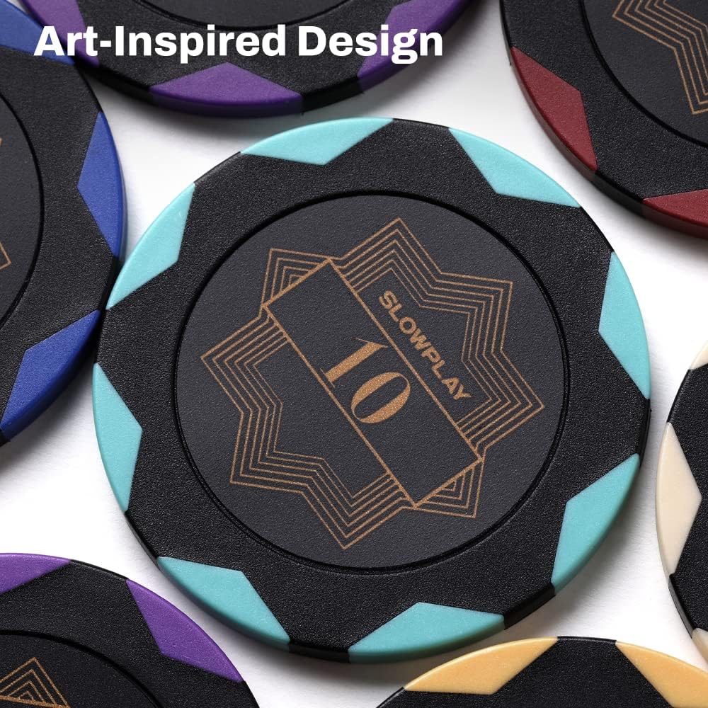 SLOWPLAY Nash Clay Poker Chips, 14 Grams Heavyweight Clay Composite, 40mm Large Chips in Bulk, Pack of 50 with Denomination of 1000