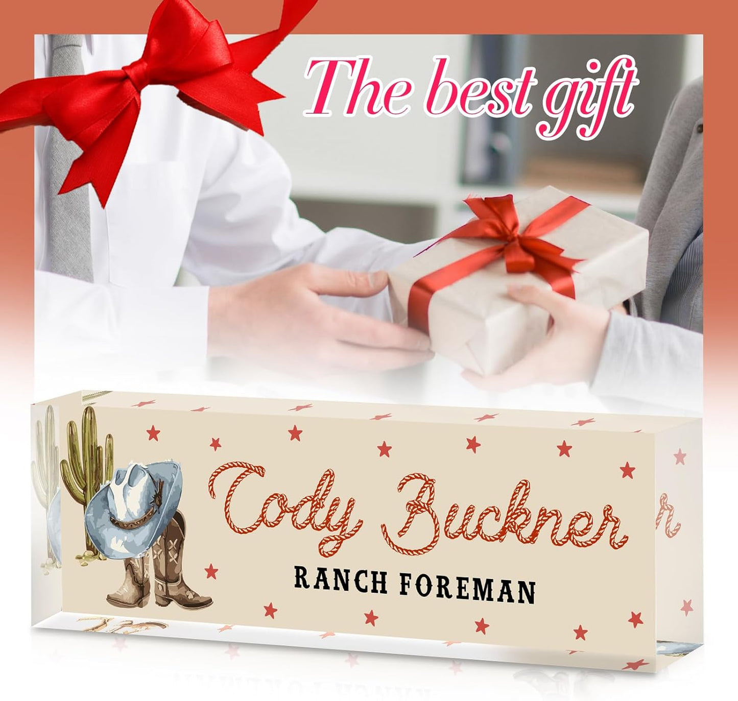 Personalized Name Plate for Desk - Custom Engraved Name Plates for Man - Boss Day Gifts for Boss - Acrylic Office Decor Appreciation Gifts for Teacher Nurse Coworker Social Worker (Howdy)