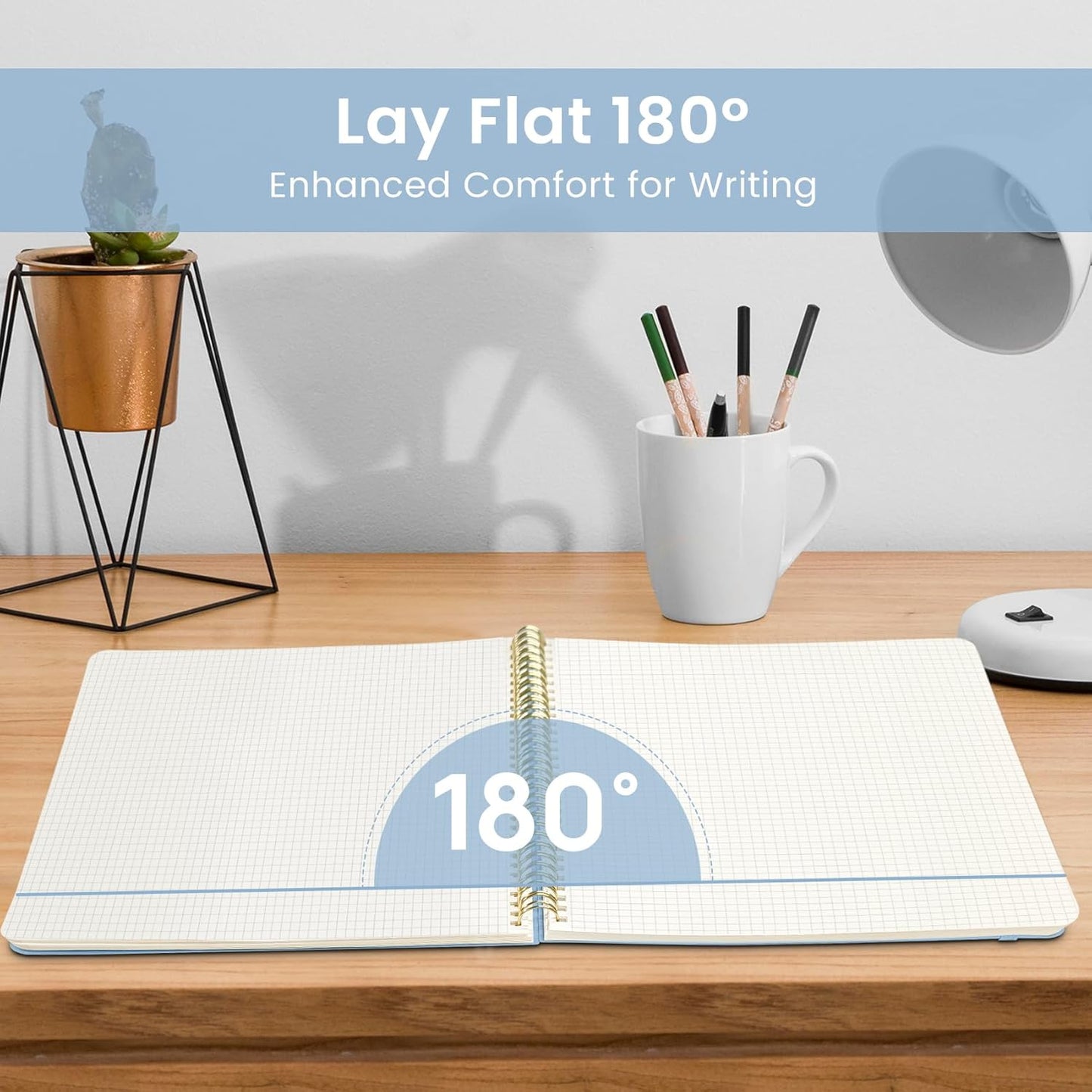 Taja Spiral Graph Notebook, 8.5"x11" Notebooks for Work, Large A4 Journal for Women & Men, Grid Notebook, Journaling Notebook for Writing, Plastic Cover Spiral Journal, Blue