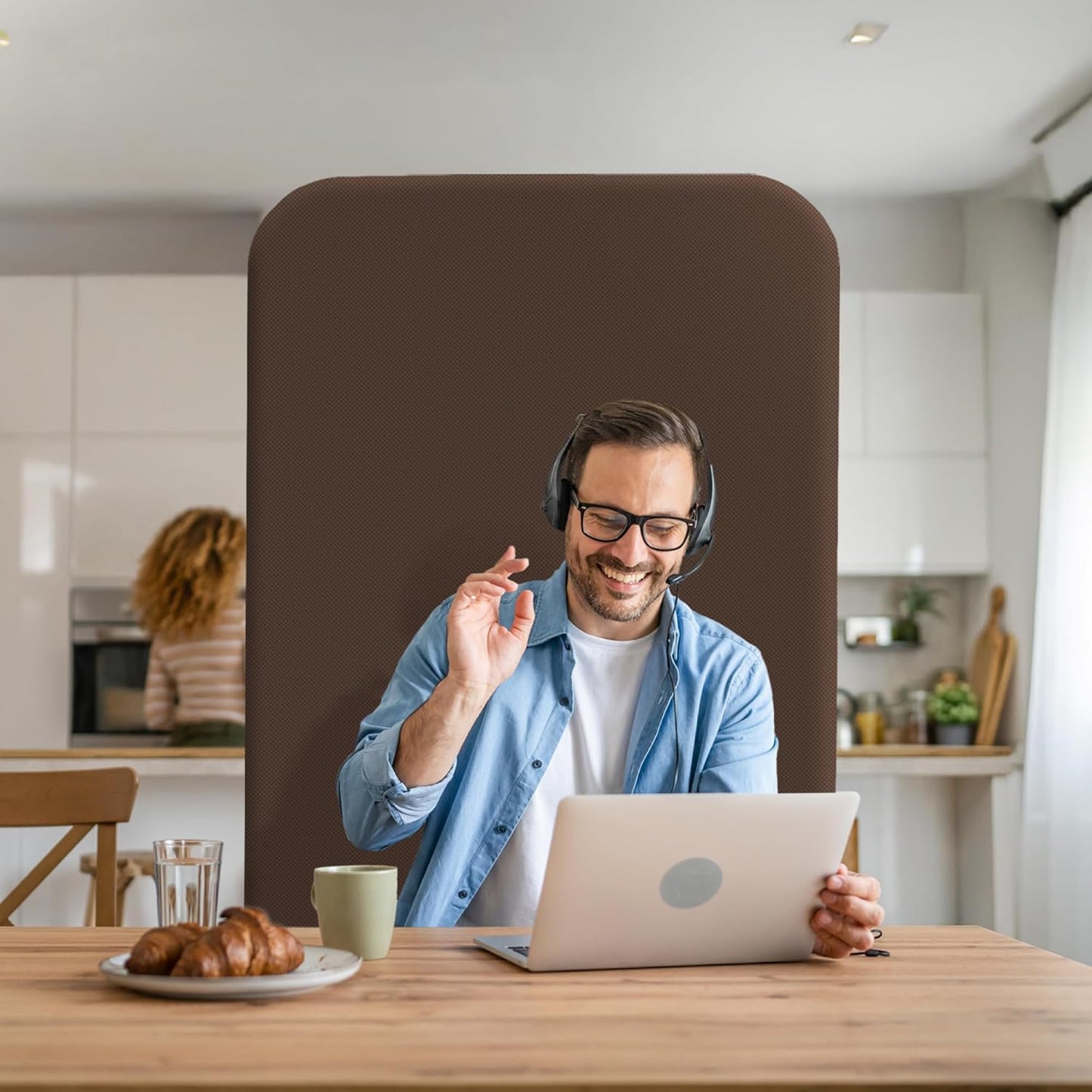 DECOLAB Standing Room Partition, Portable Divider Panel Wall for Home, Office, Classroom, Studio, Bedroom, Dressing Room, Scratch Resistance, 29"x65" Caramel