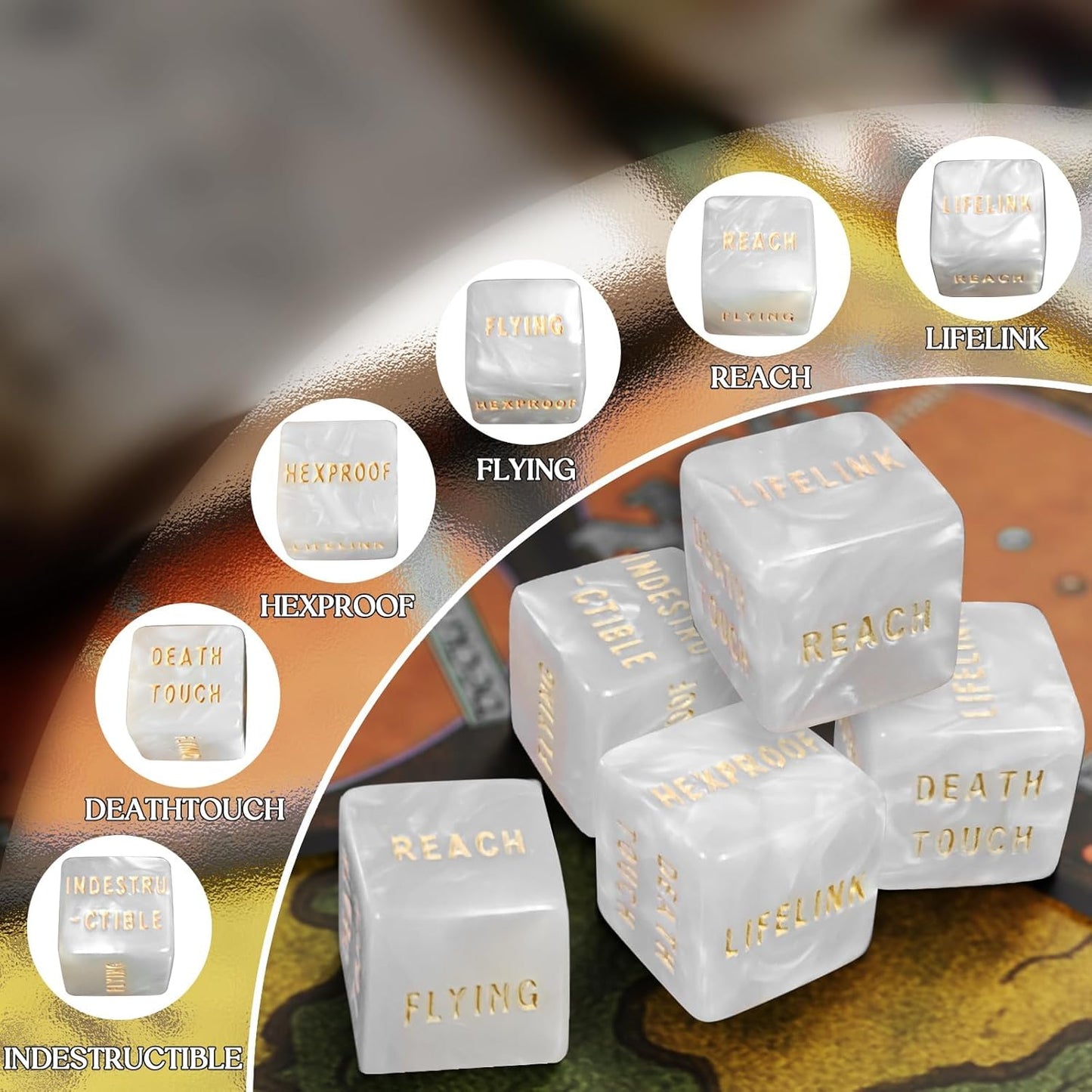 63 PCS MTG Dice Counters Set, D6 MTG Tokens with Bulk Abilities Keywords and MTG Life Counters, Dice Set for TCG and Card Games