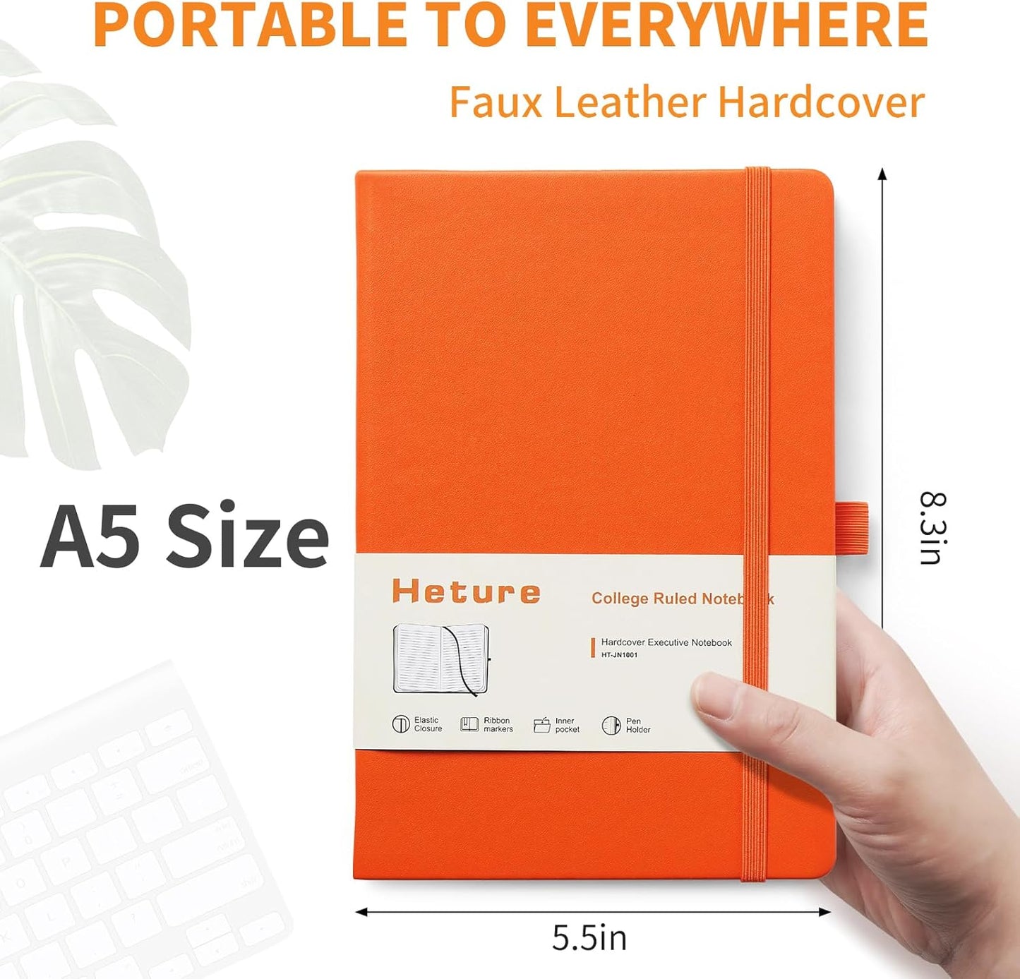 Hardcover Notebooks, A5 Lined Journals Notebook for Writing 160 Pages, 8.2 x 5.5 inch, Classic Ruled Notebooks for College/Work/Travel (Orange, 1 Pack)