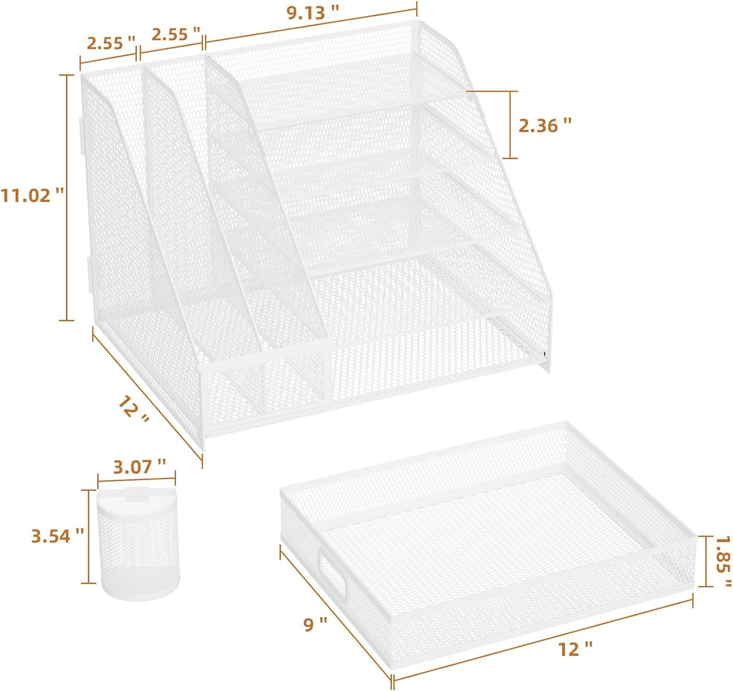 Marbrasse Desk Organizer with File Holder, 5-Tier Paper Letter Tray Organizer with Drawer and 2 Pen Holder,Mesh Desk Organizers and Accessories,Desktop Organizer and Storage for Office Supplies(White)