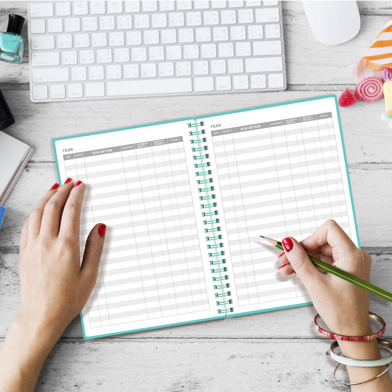 Accounting Ledger Book - A5 Ledger Book for Bookkeeping, Small Businesses & Personal Use, Expense Tracker Notebook for Tracking Money, Expenses, Deposits & Balance, 5.8" x 8.4", Teal