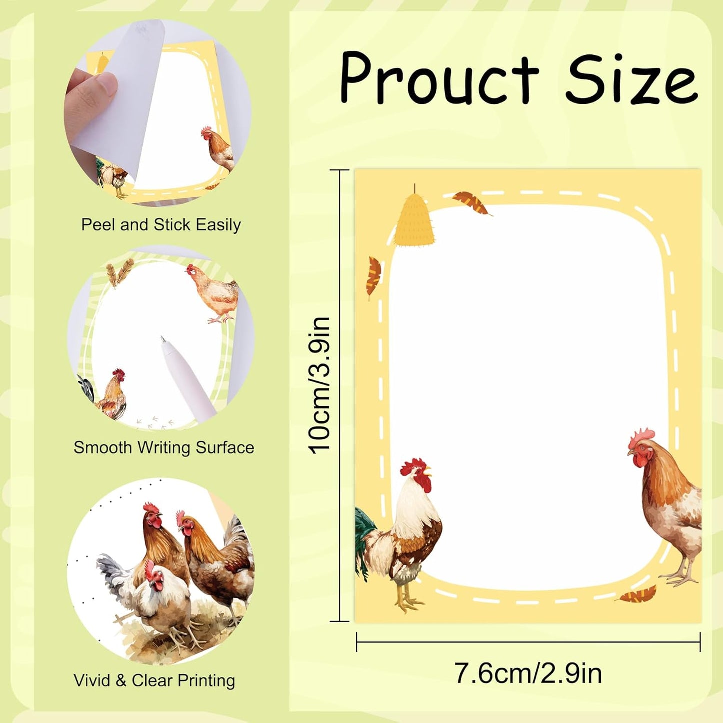9 Pack Funny Chicken Sticky Notes Set, 450 Sheets Farm-Themed Self-Stick Notepads with Cute Hen and Rooster Designs, Country Gifts for Women Chicken Lovers or Office Use